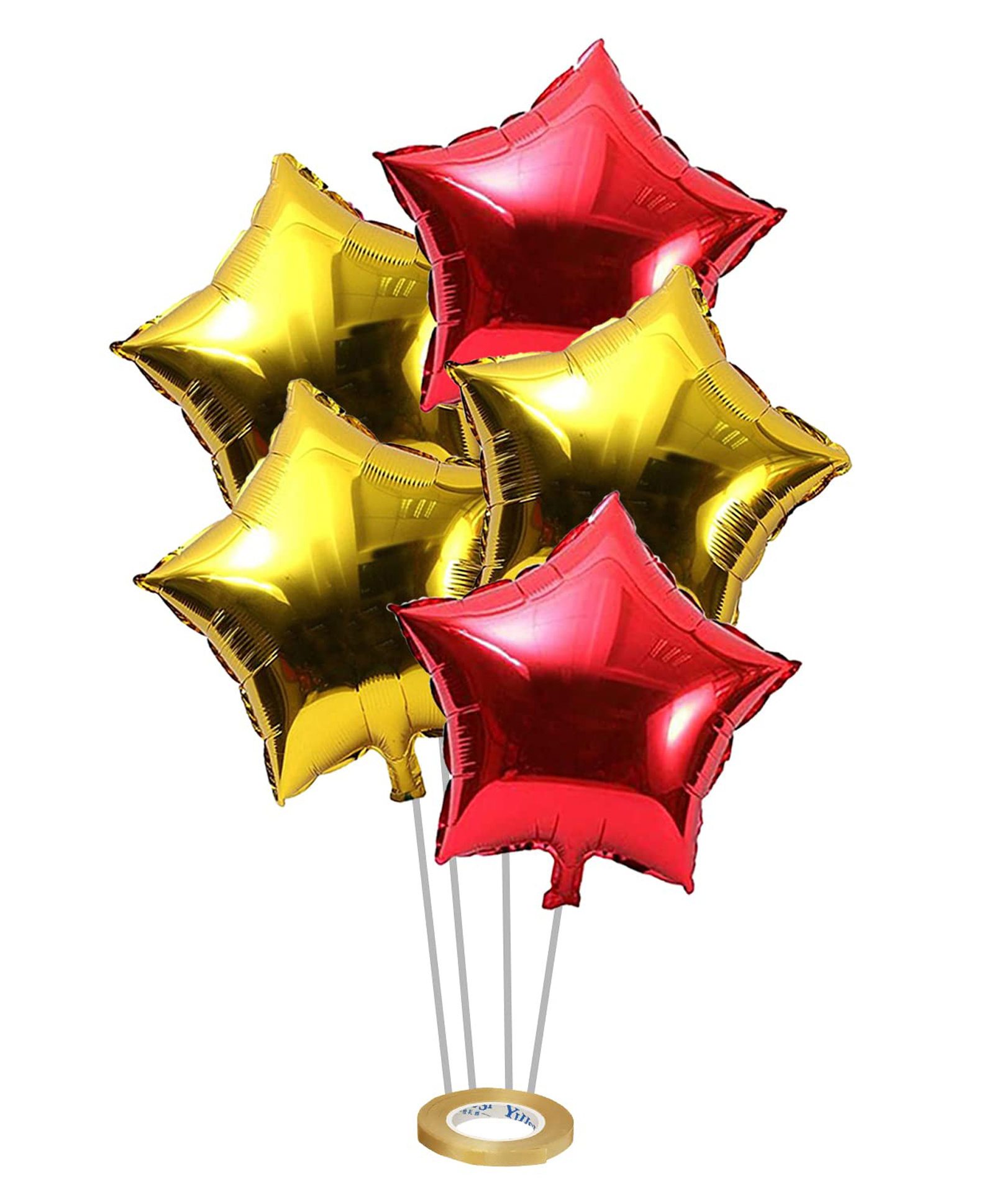 JOHRA (Pack of 5) 18 Inch Red Gold Star Shaped Foil Balloon With Ribbon / Star Shape Balloons for Decoration / Birthday Balloons for Decoration - Red & Gold-image-4