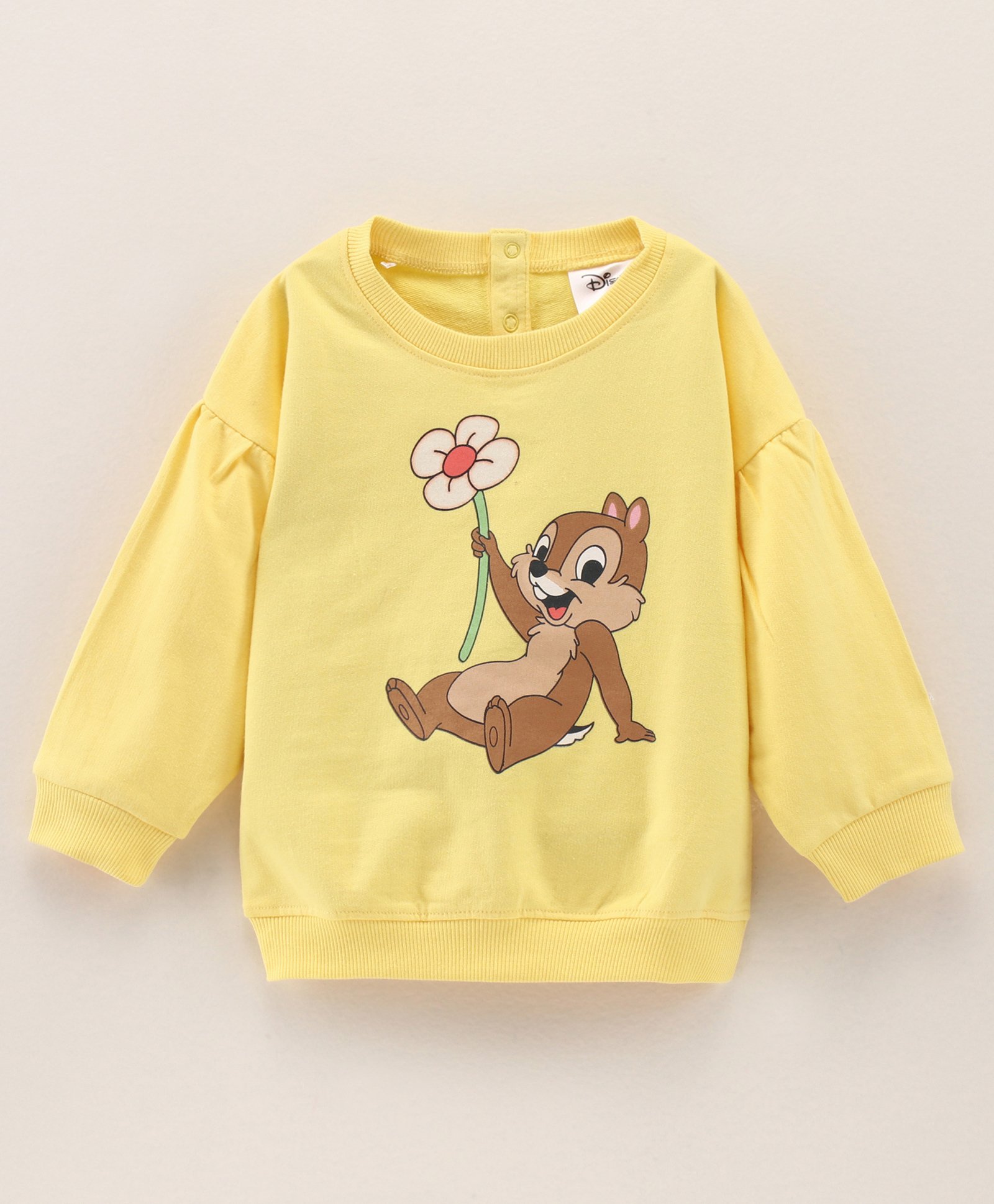 Babyhug Full Sleeves Knit Sweatshirt With 'Chip And Dale' Graphics & Balloon Sleeves - Yellow-image-16