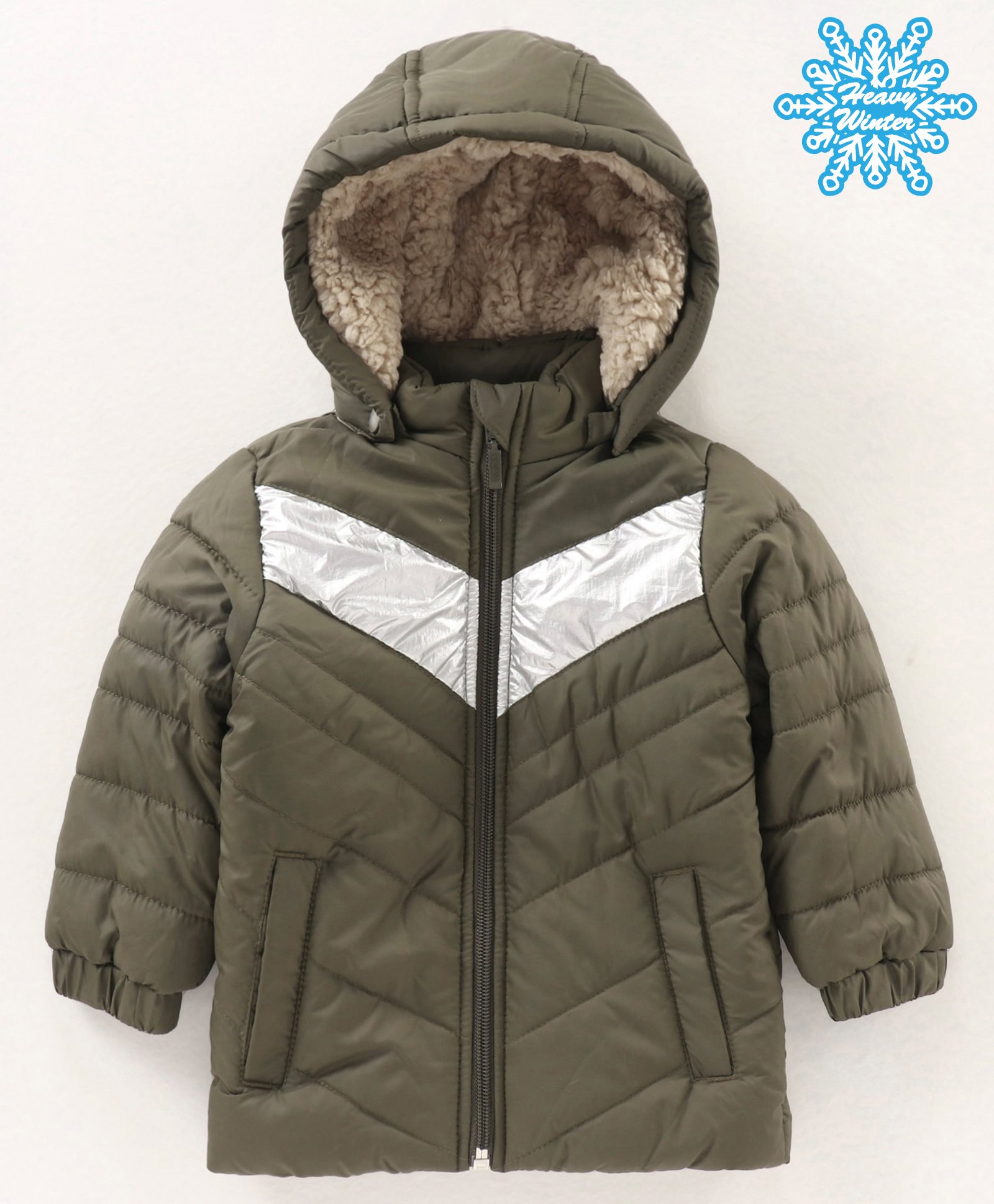 Babyhug Full Sleeves Color Block Hooded Jacket - Green-image-0