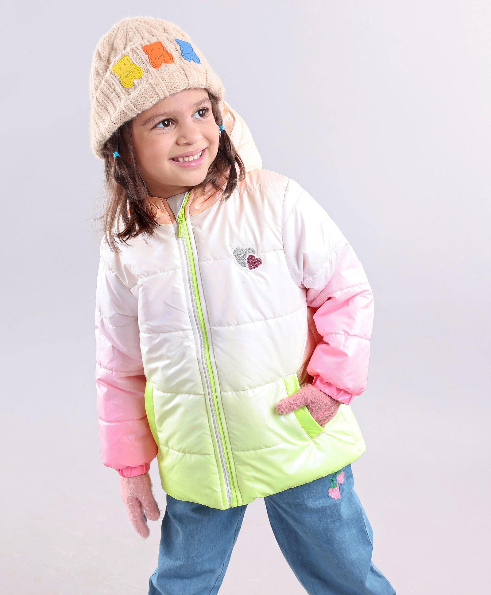Babyhug Full Sleeves Hooded Jacket Color Block  Pattern with Heart Patch - Multicolour-image-12