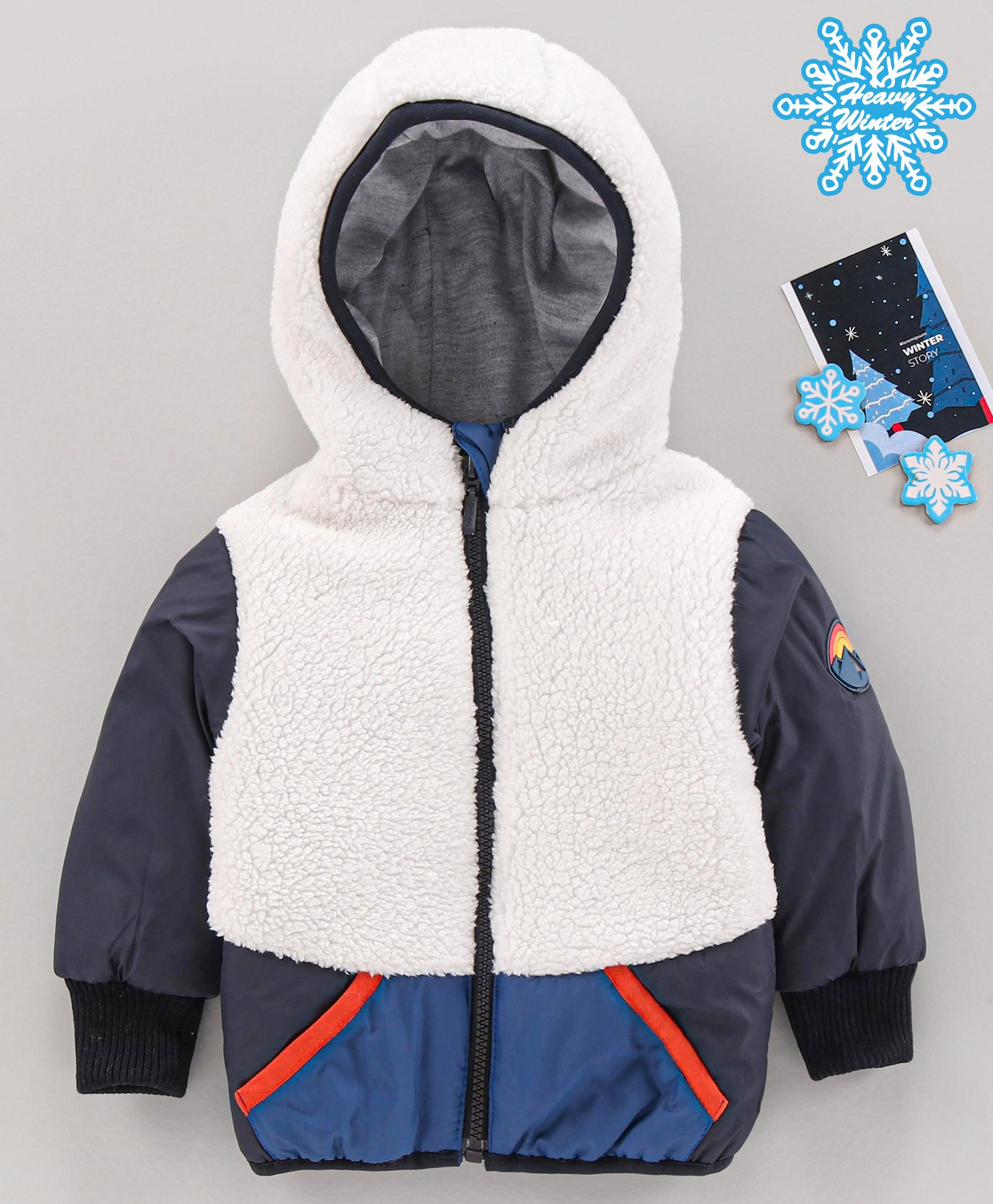 Babyhug Full Sleeves Woven Hooded Jacket - Navy Blue-image-37