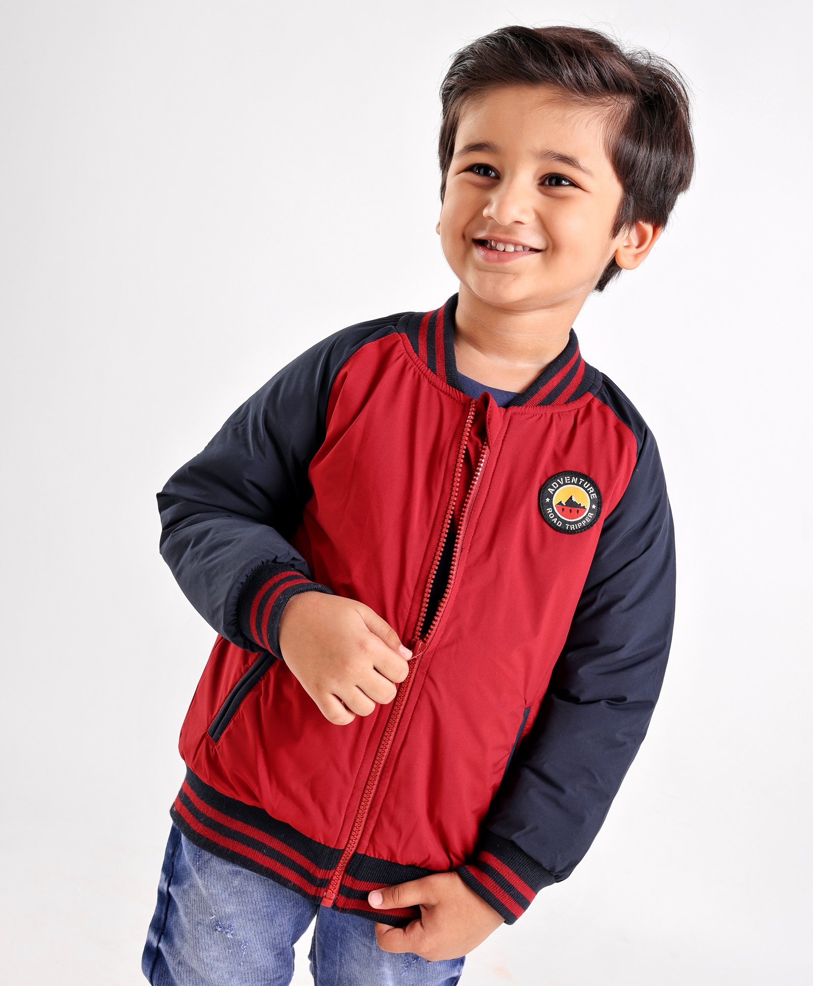 Babyhug Full Sleeves Bomber Jacket Color Block - Red-image-35