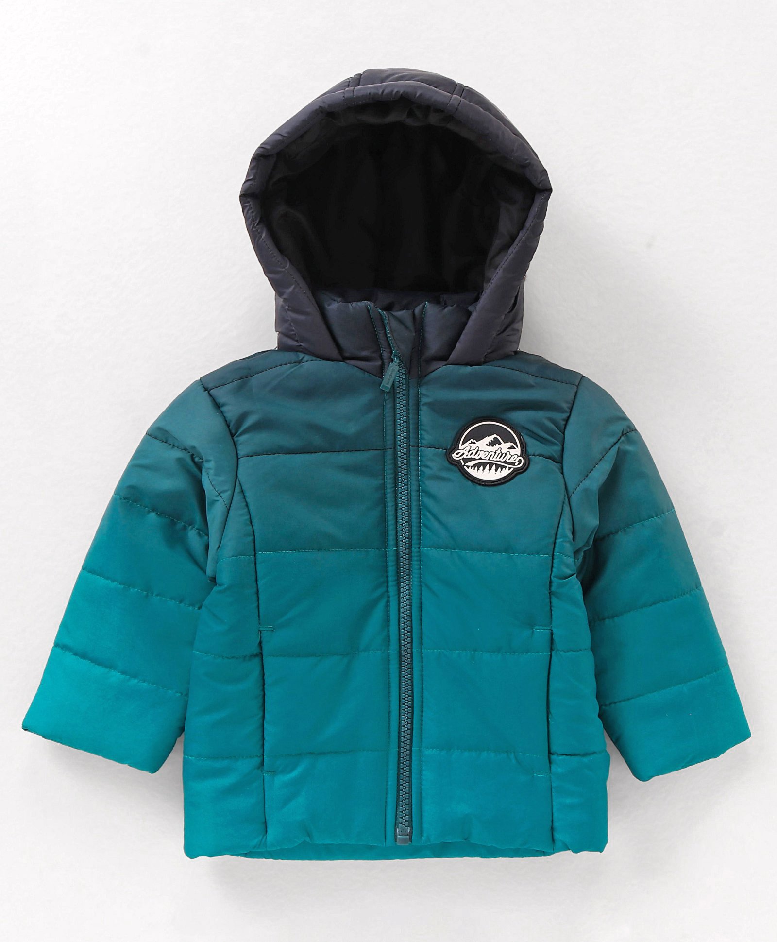 Babyhug Full Sleeves Hooded Padded Jacket Block Print - Blue-image-34