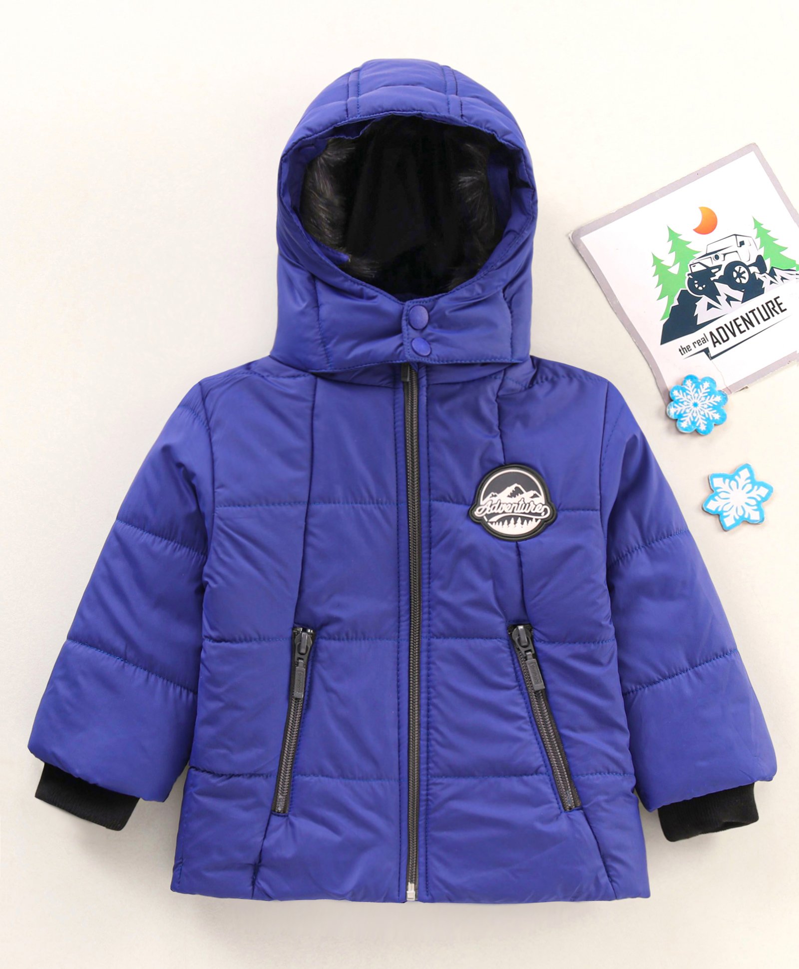 Babyhug Full Sleeves Hooded Puffed Solid Colour Jacket - Blue-image-22