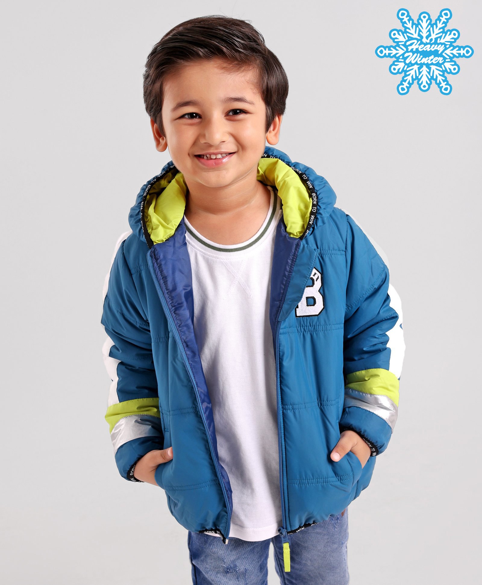 Babyhug Full Sleeves Hooded Padded Winter Jacket Color Block - Blue-image-42
