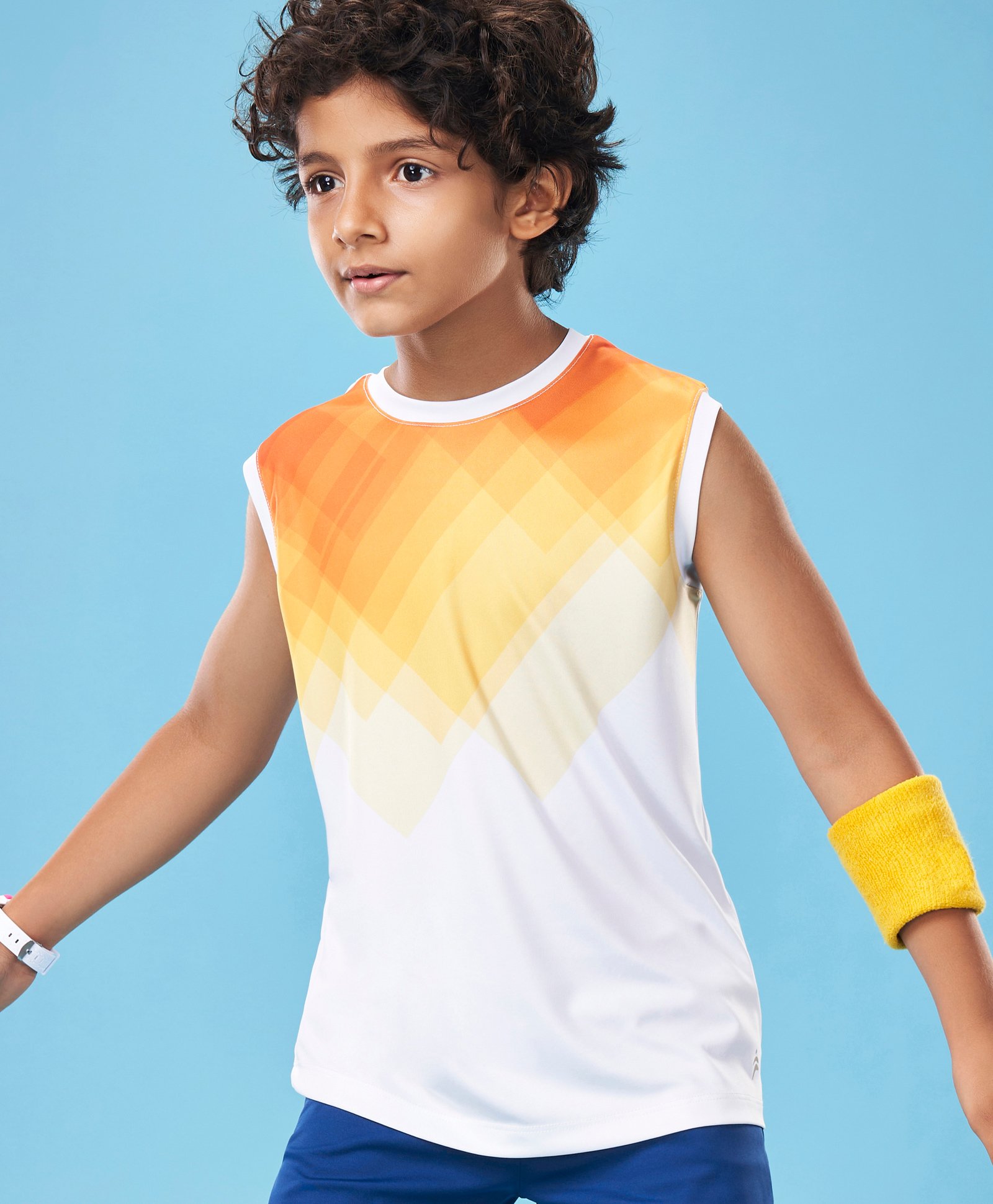 Pine Active Skin Friendly & Breathable Sleeveless Sportswear T-Shirt - White & orange-picture-22