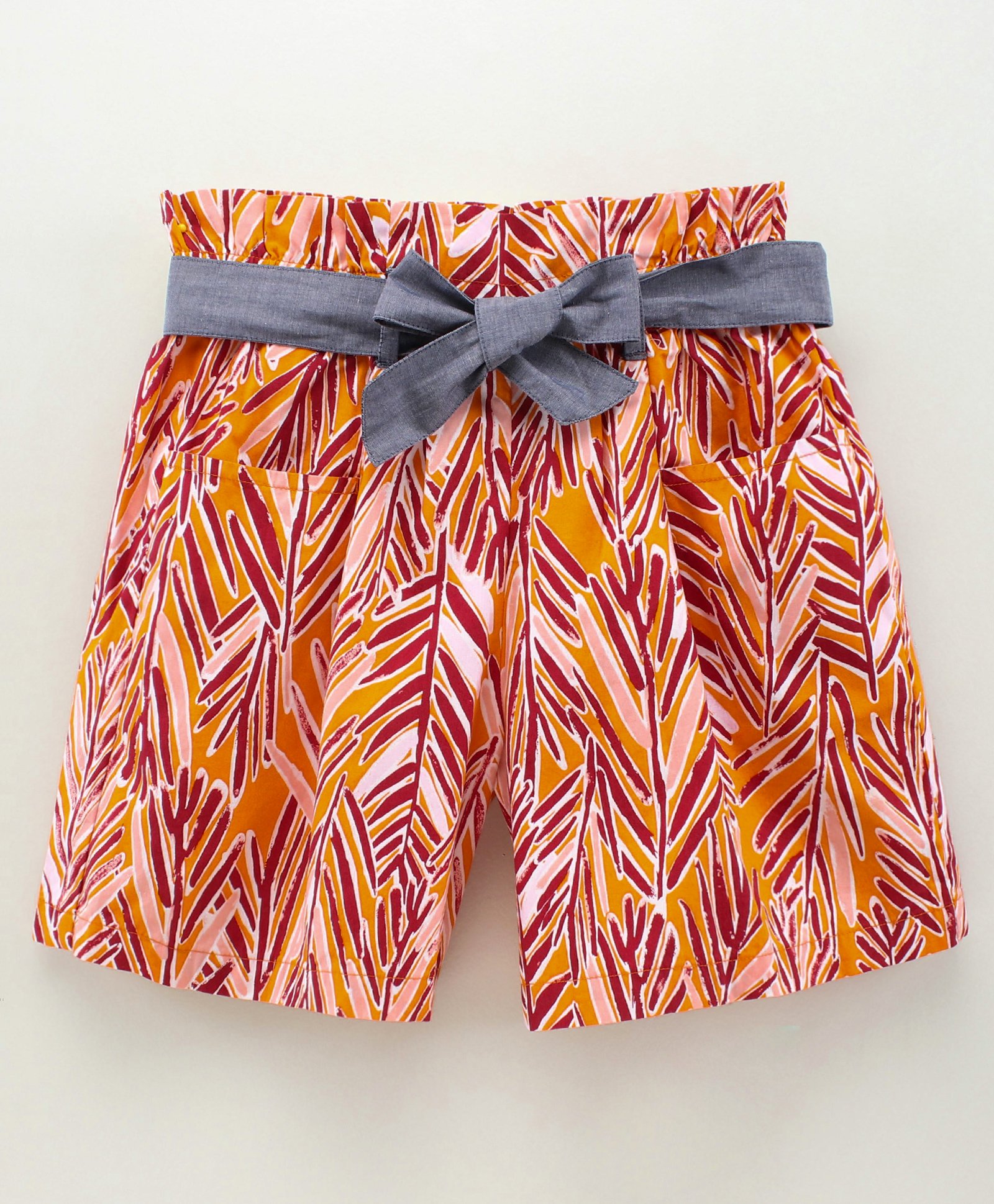 UCB Cotton Shorts With Bow Belt Leaf Print- Multicolor-picture-27