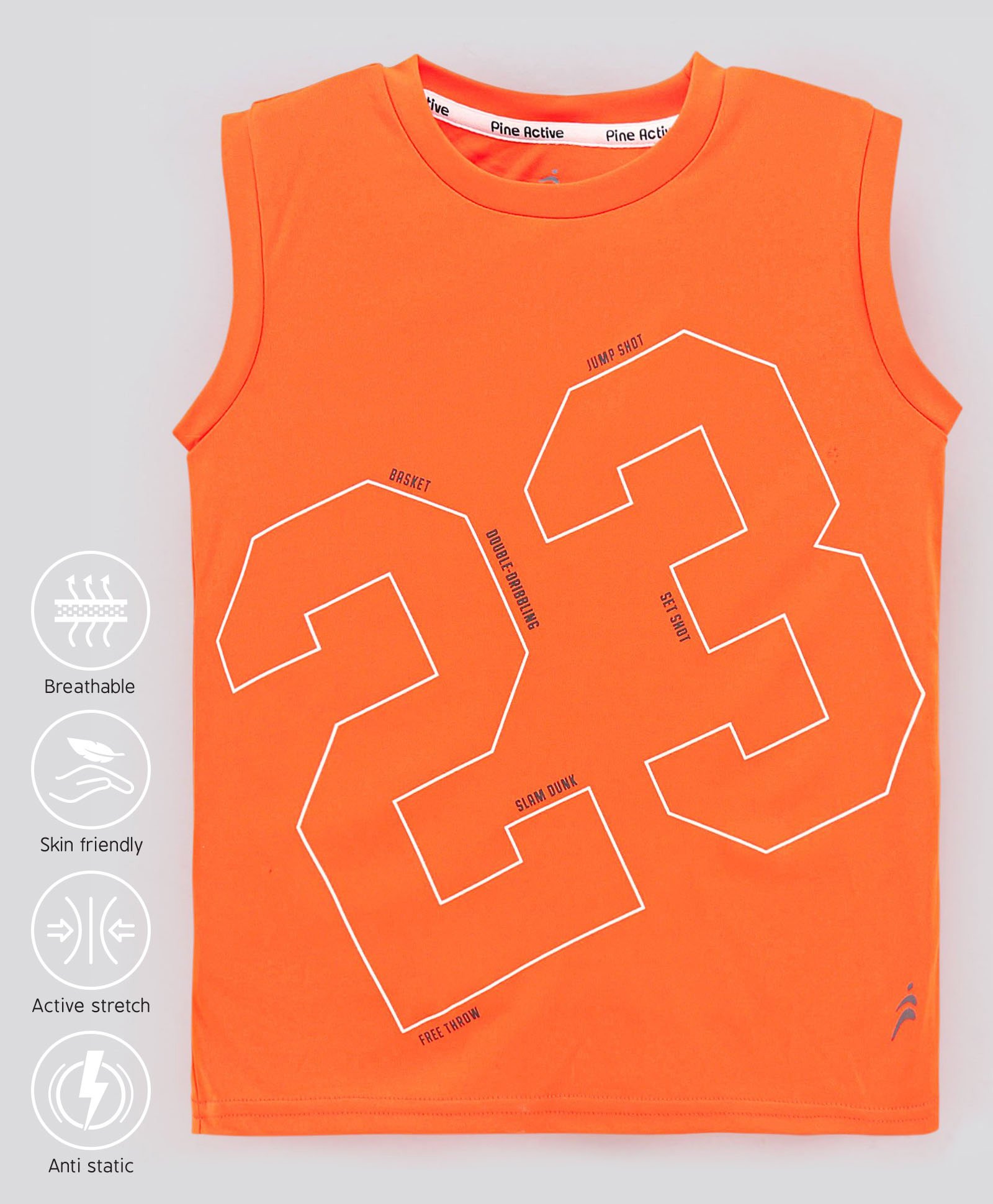 Pine Active Sleeveless Tee Numeric 23 Print - Orange-picture-14
