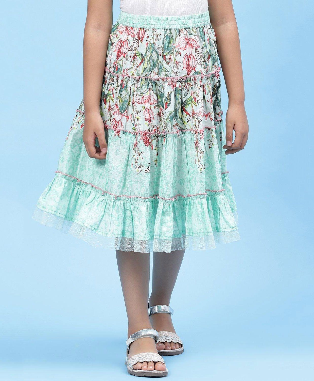 Biba Mint Green Cotton Flared Skirt With Elastic-picture-11