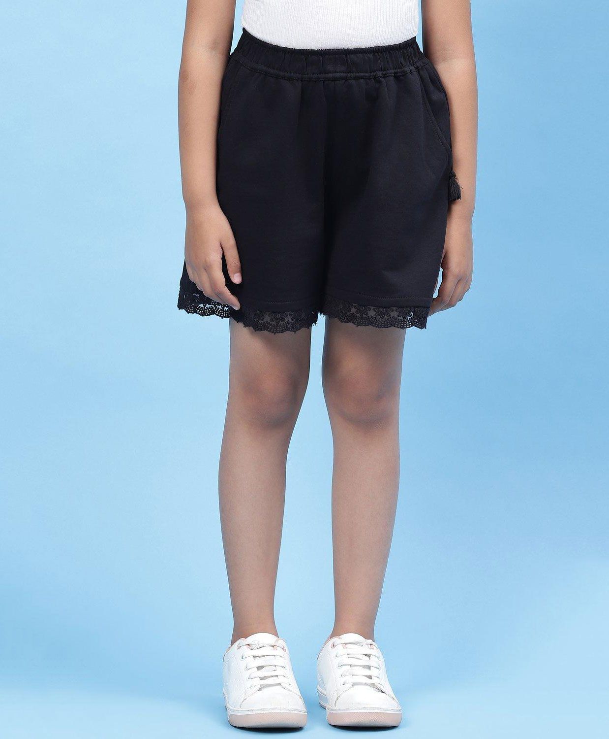 BIBA Lace Embellished Solid Straight Shorts - Black-picture-26