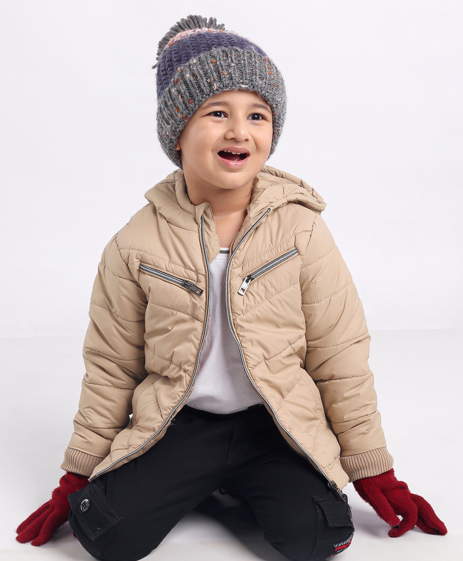 Babyhug Full Sleeves Solid Heavy Winter Hooded Jacket - Fawn-picture-12