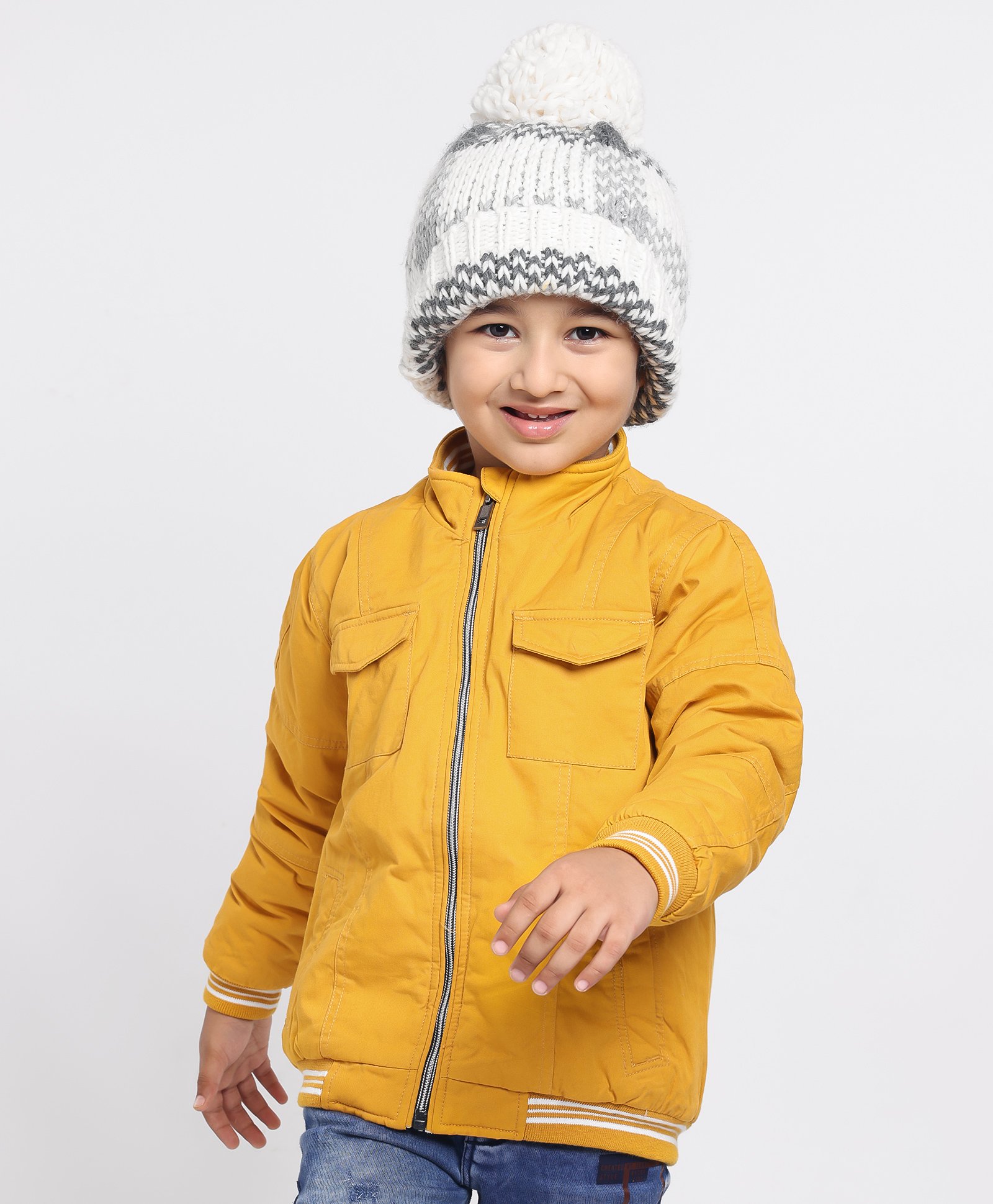 Babyhug Full Sleeves Jacket Solid & Stripes Print- Mustard-image-40
