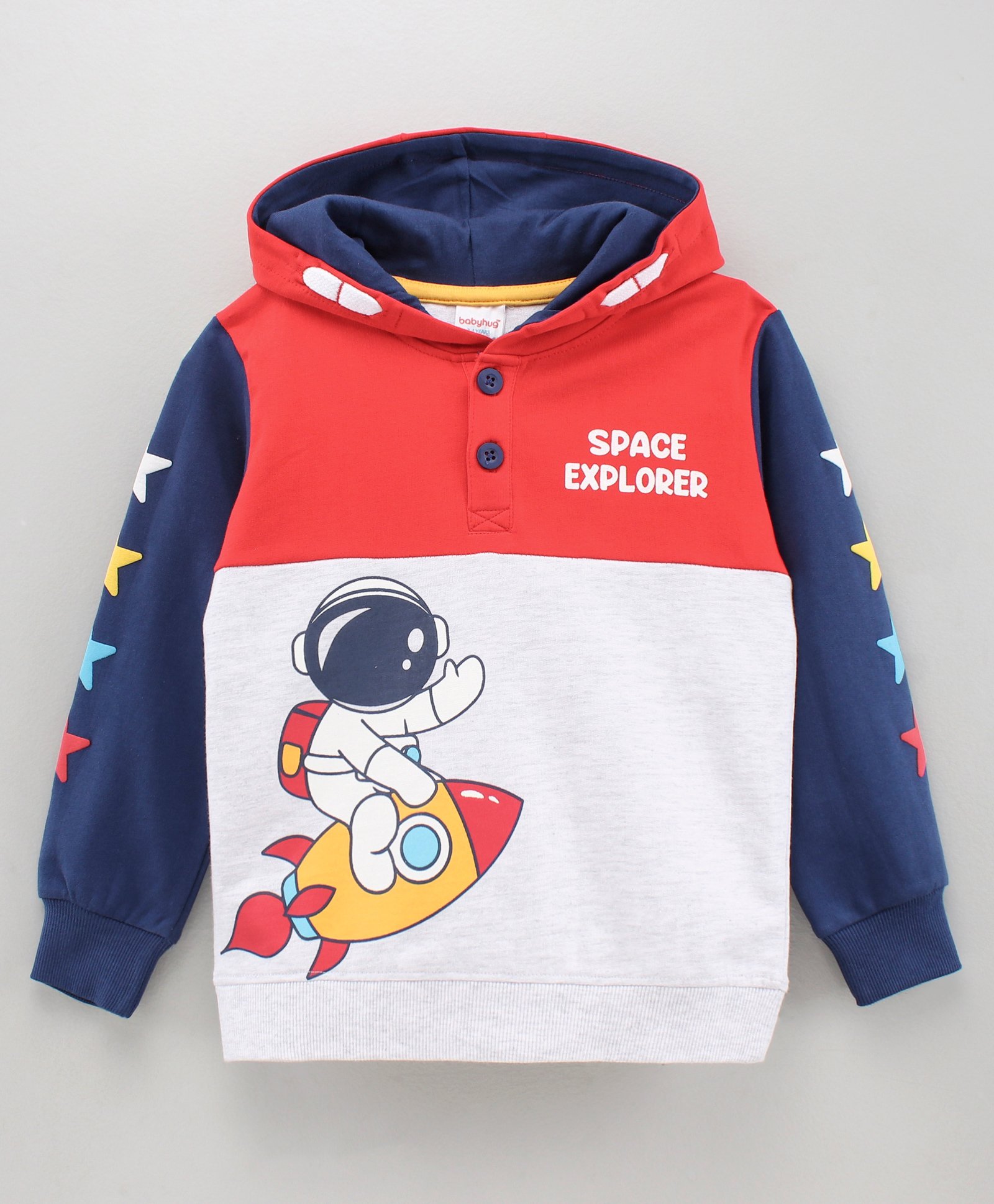 Babyhug Full Sleeves Hooded Printed Sweatshirt - Multicolor-image-3