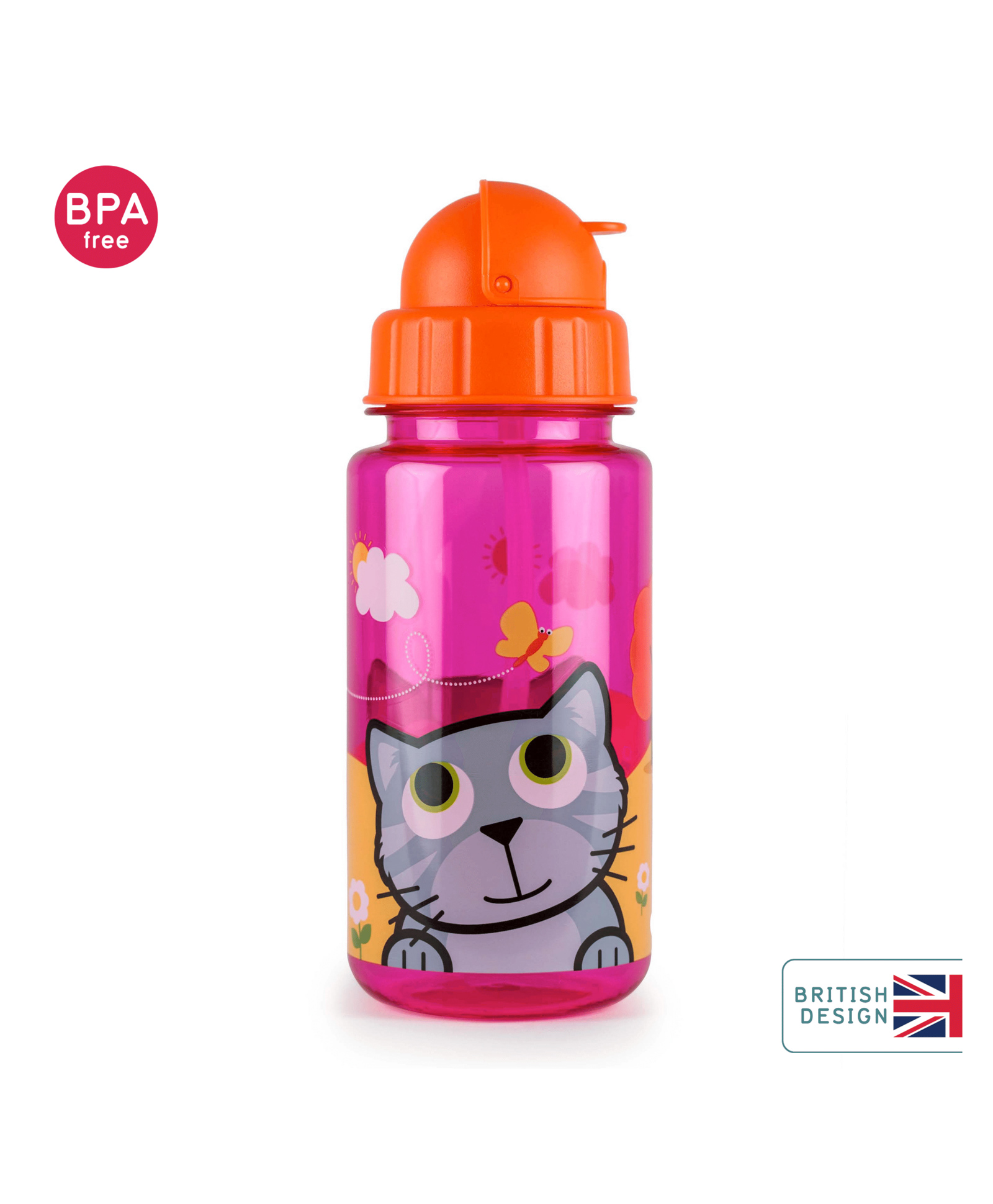 Tum Tum Flip Kids Water Bottle Cat Print Pink - 400 ml-image-40
