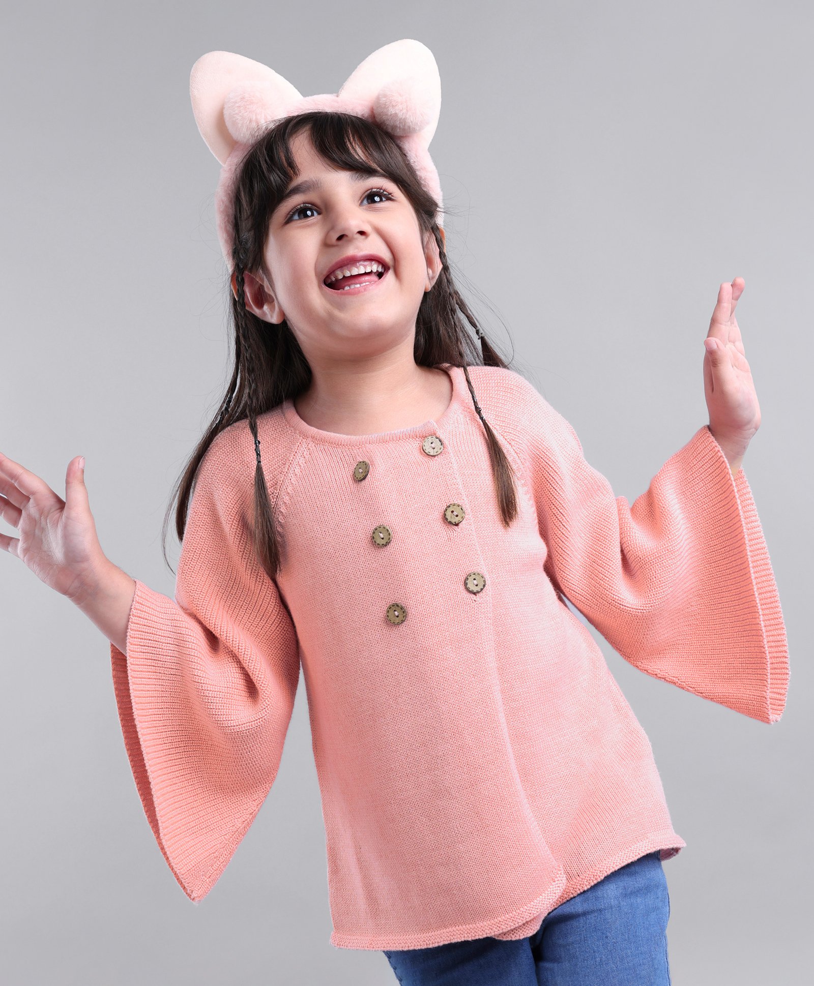 Babyoye Cotton Full Sleeves Front Open Solid Shrug - Pink-image-41