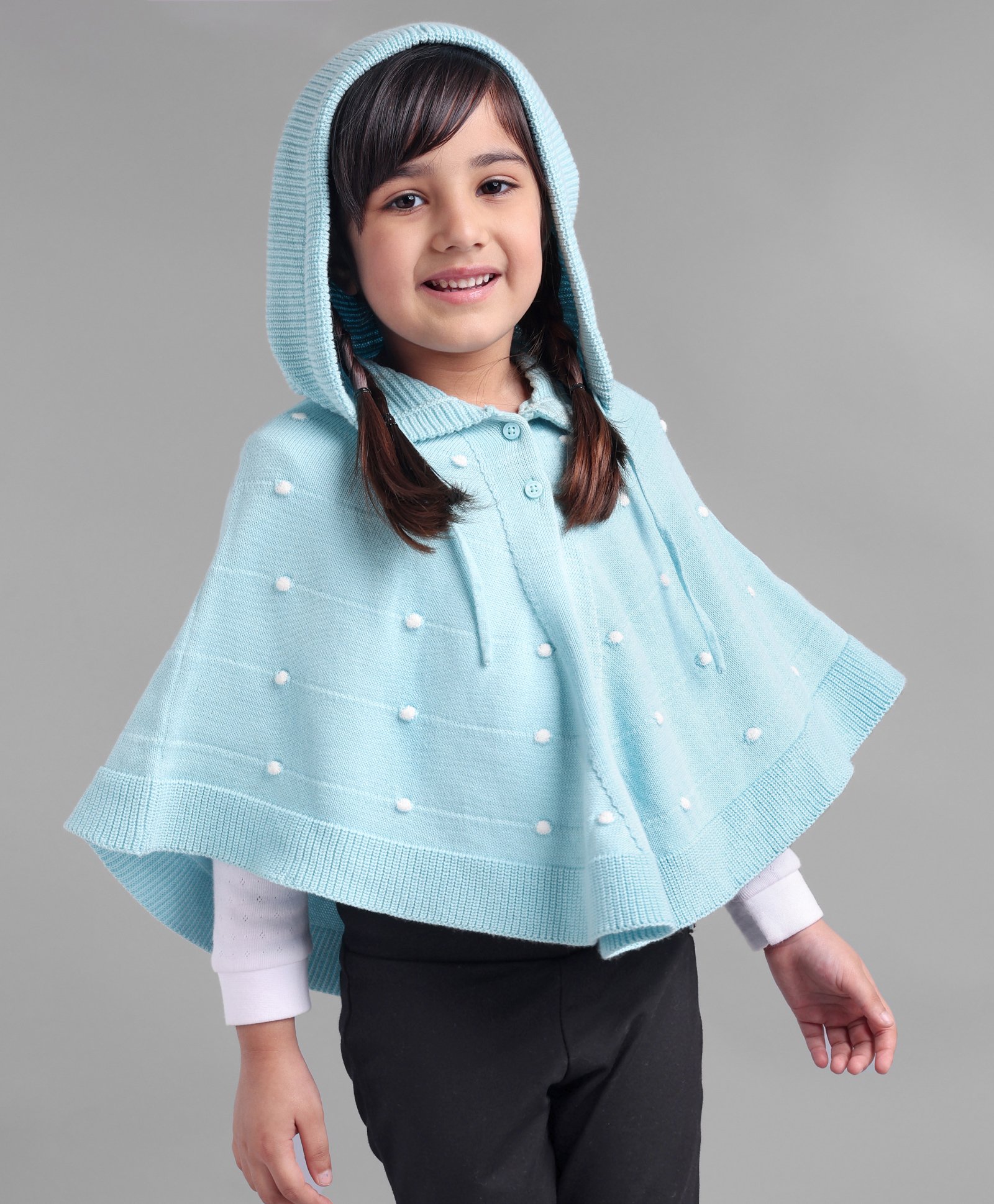 Babyoye Cotton Blend Solid Woollen Poncho - Blue-picture-26