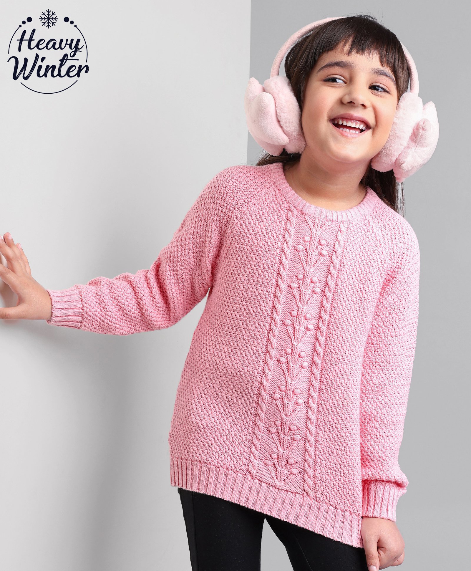 Babyoye Cotton Knit Full Sleeves Sweater Cable Knit - Pink-image-6