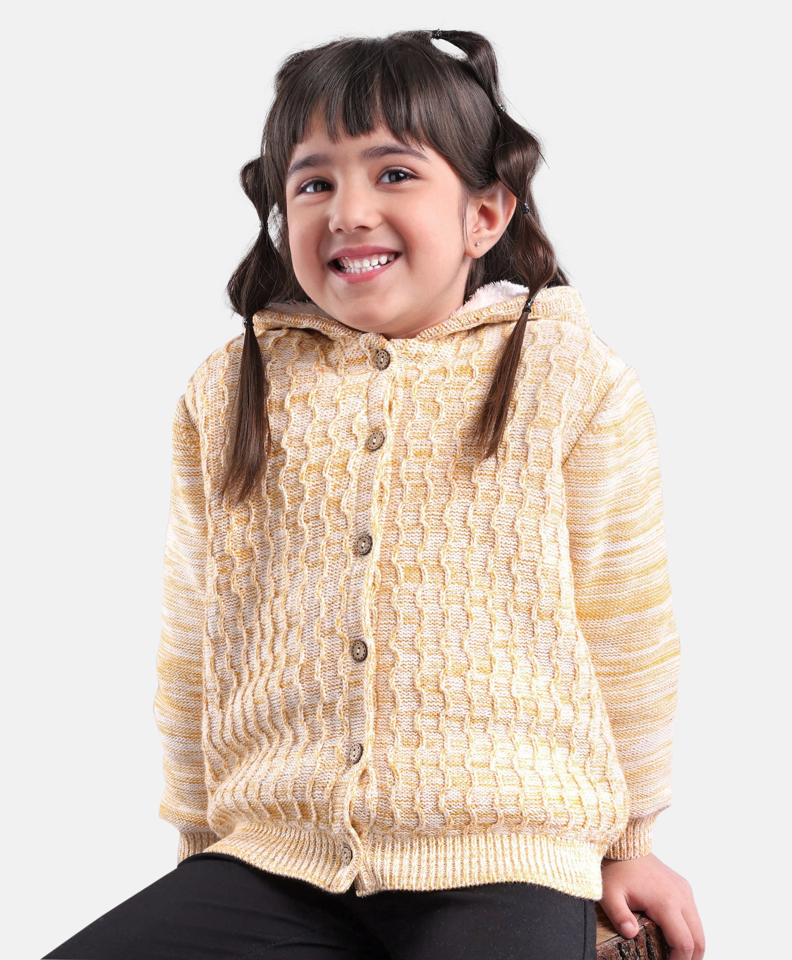 Babyoye Cotton Knit Full Sleeves Front Open Sweater Wire Knit Design - Light Pink Yellow-image-25
