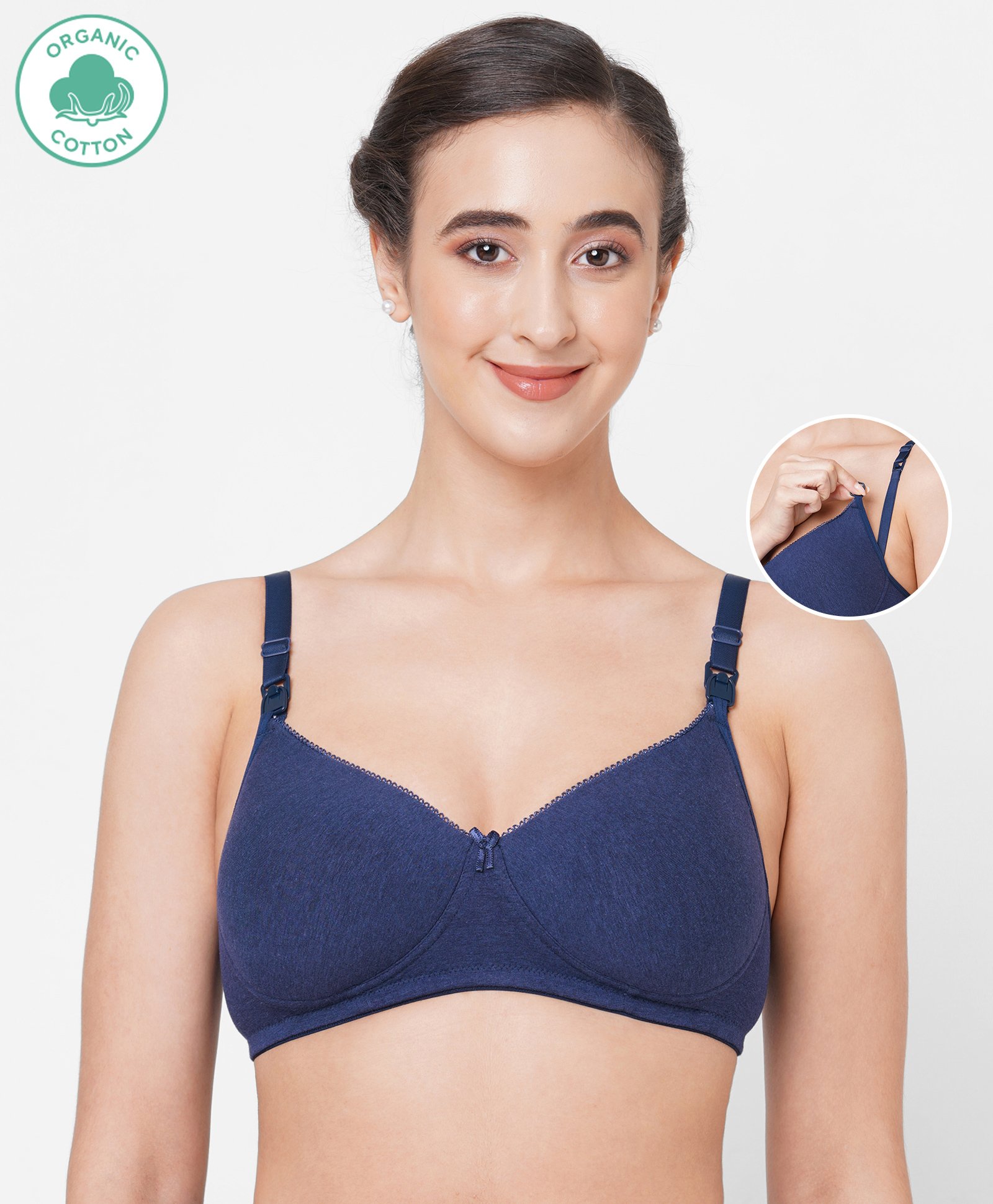 ECOMAMA Organic Cotton & Bamboo Antimicrobial Padded Non Wired Solid Feeding Bra - Blue-picture-10