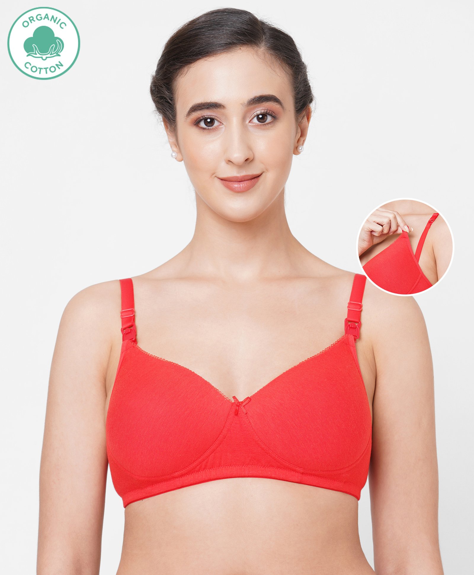 ECOMAMA Organic Cotton & Bamboo Antimicrobial Padded Non Wired Solid Feeding Bra - Red-picture-12