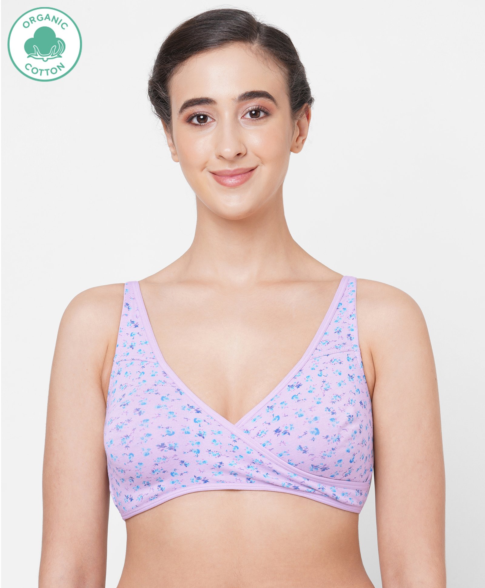 ECOMAMA Organic Cotton & Bamboo Antimicrobial Sleeping/Feeding Bra Floral Print - Lavender-picture-17