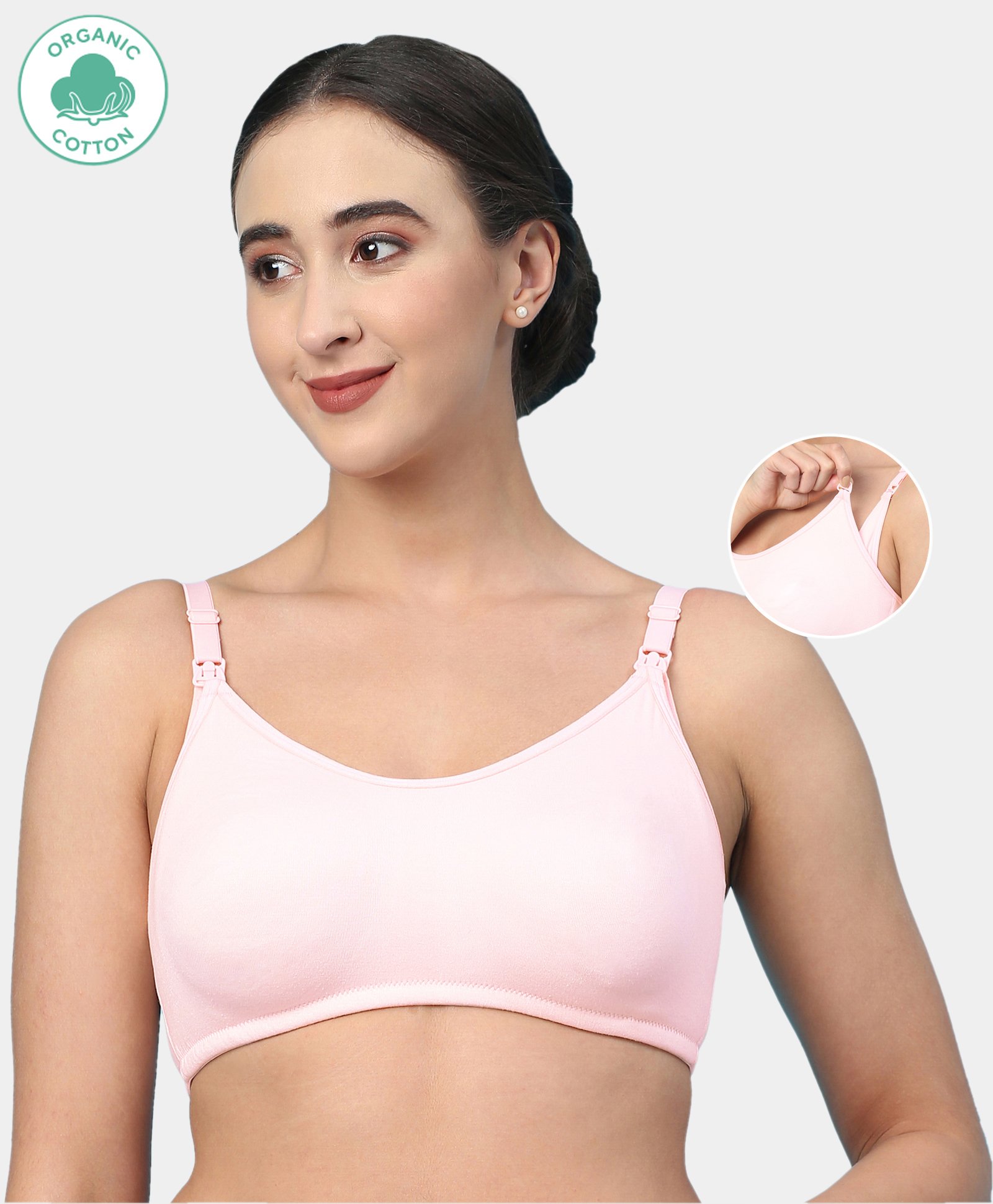 ECOMAMA Organic Cotton & Bamboo Antimicrobial Solid Nursing Bra - Light Pink-picture-6