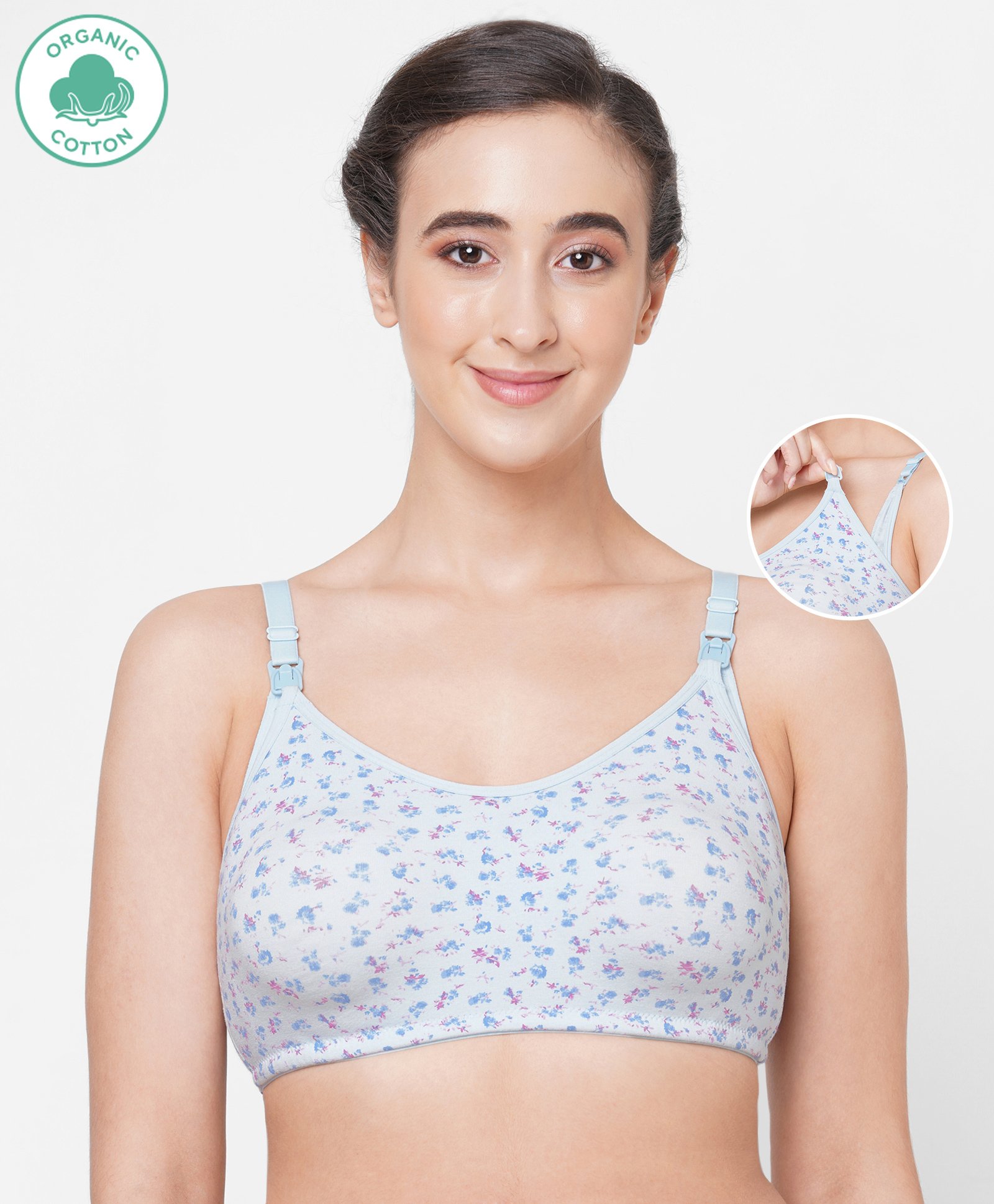 ECOMAMA Organic Cotton & Bamboo Antimicrobial Sleeping/Feeding Bra Floral Blue - Light Blue-picture-21