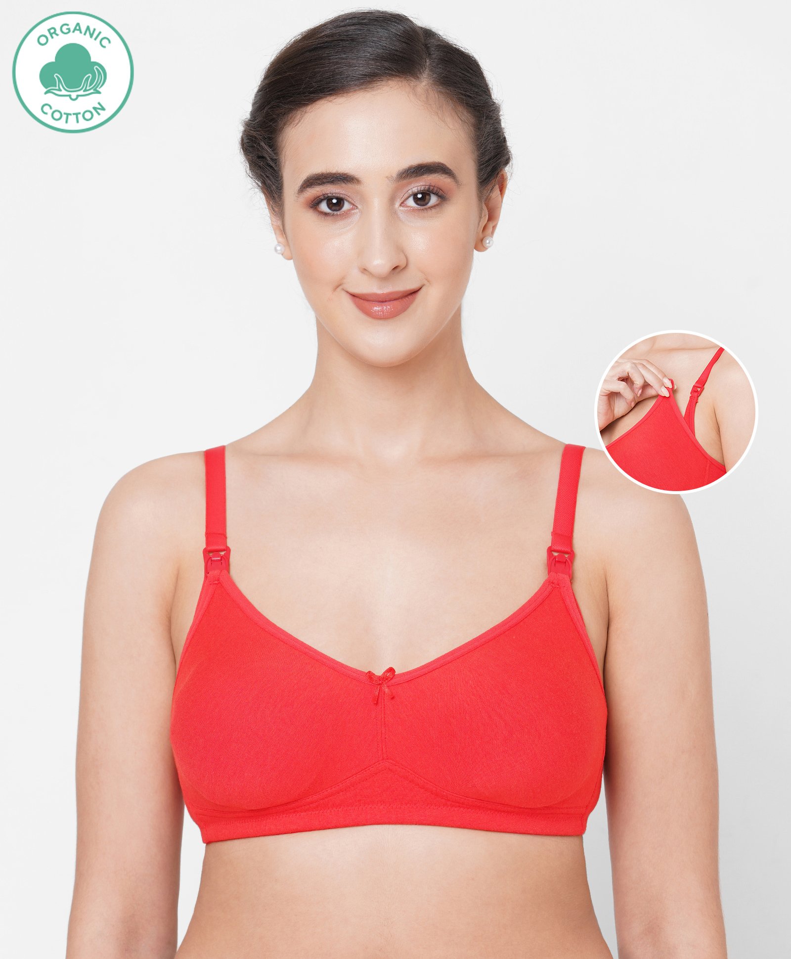 ECOMAMA Organic Cotton & Bamboo Antimicrobial Nursing Bra with Removable Pads Solid - Red-picture-32