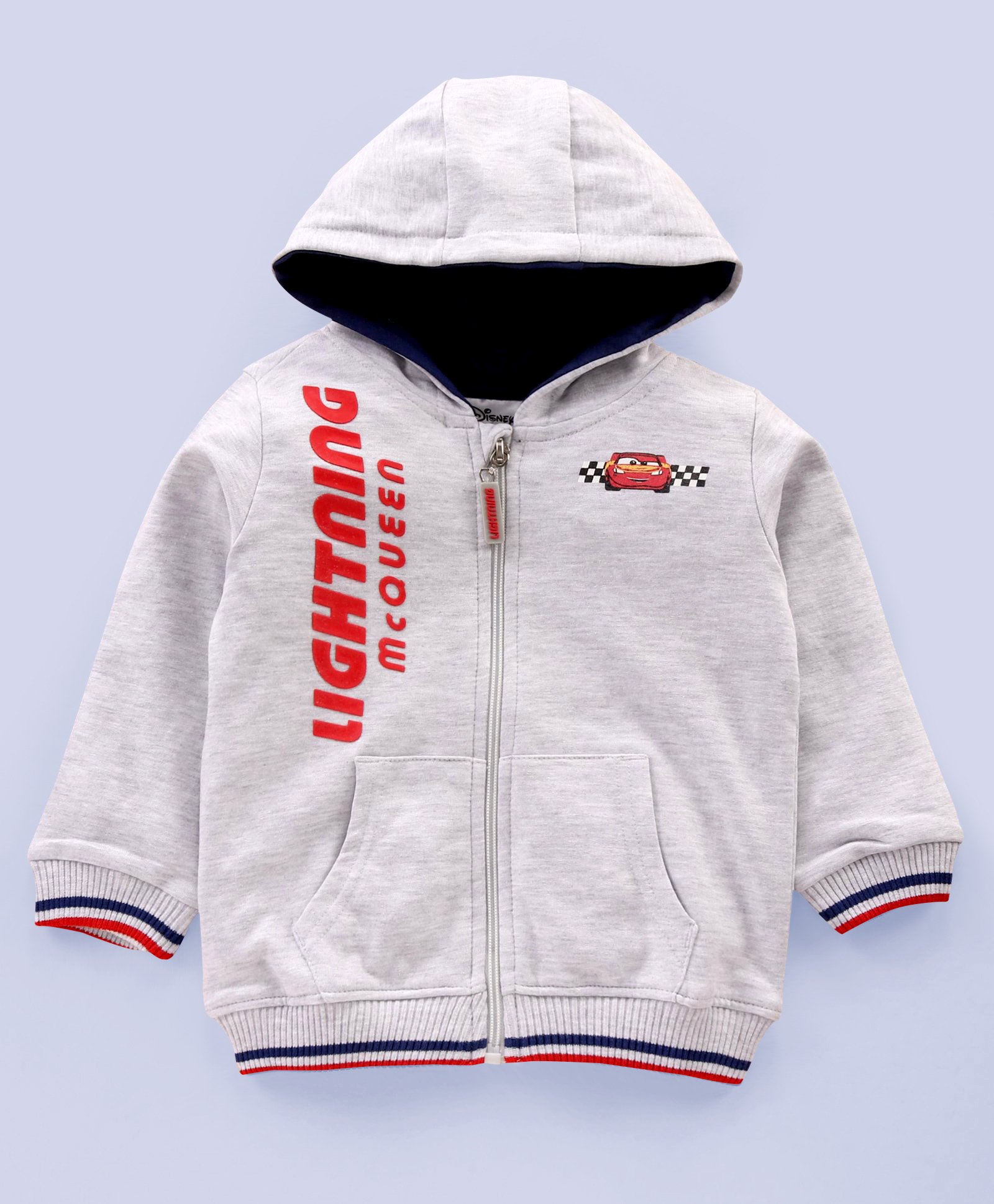 Babyhug Full Sleeves Hooded Sweatshirt Lightning McQueen Print - White Melange-image-46