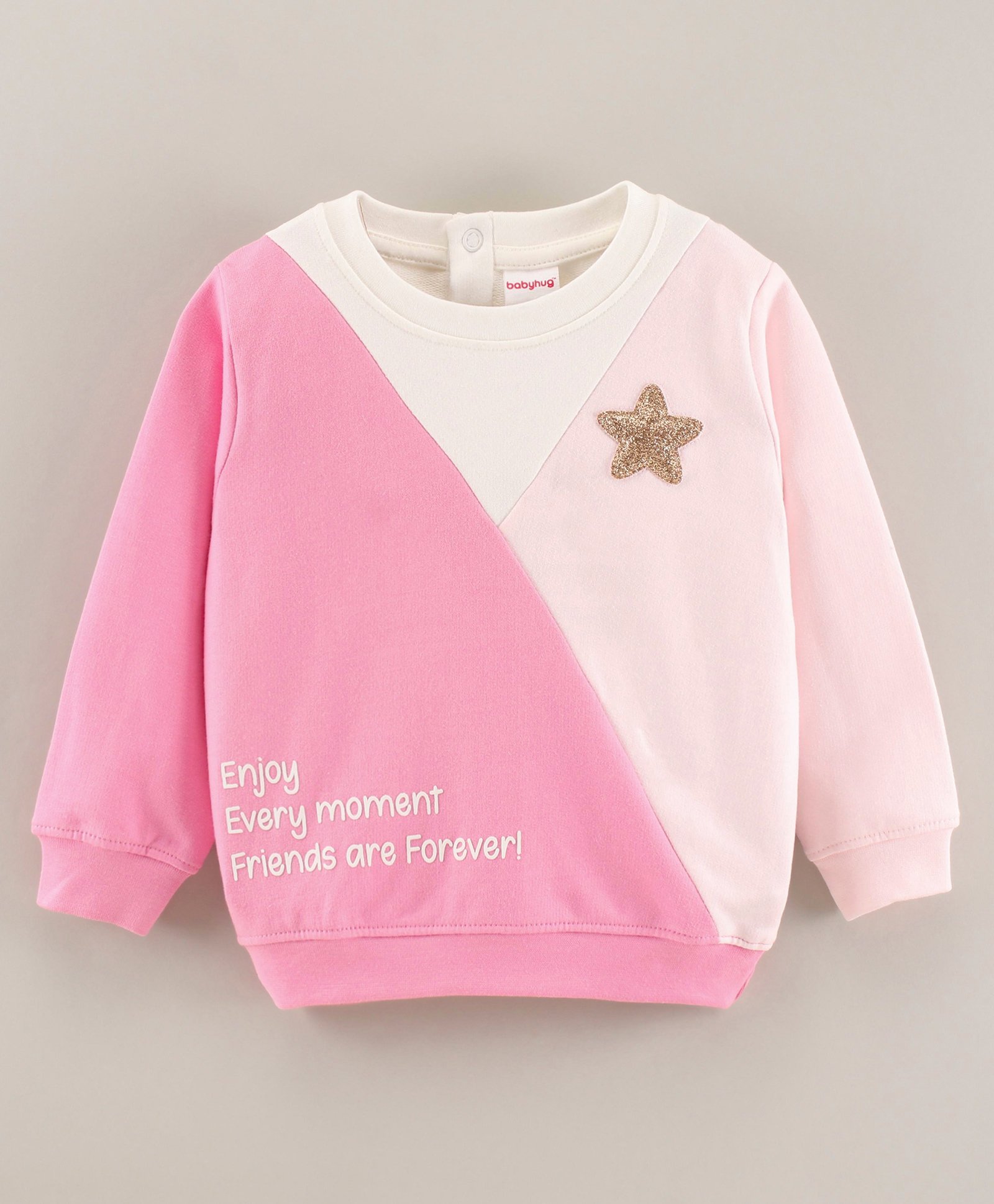 Babyhug Full Sleeves Cut & Sew Sweatshirts With Glitter Star Badge - Pink-picture-20