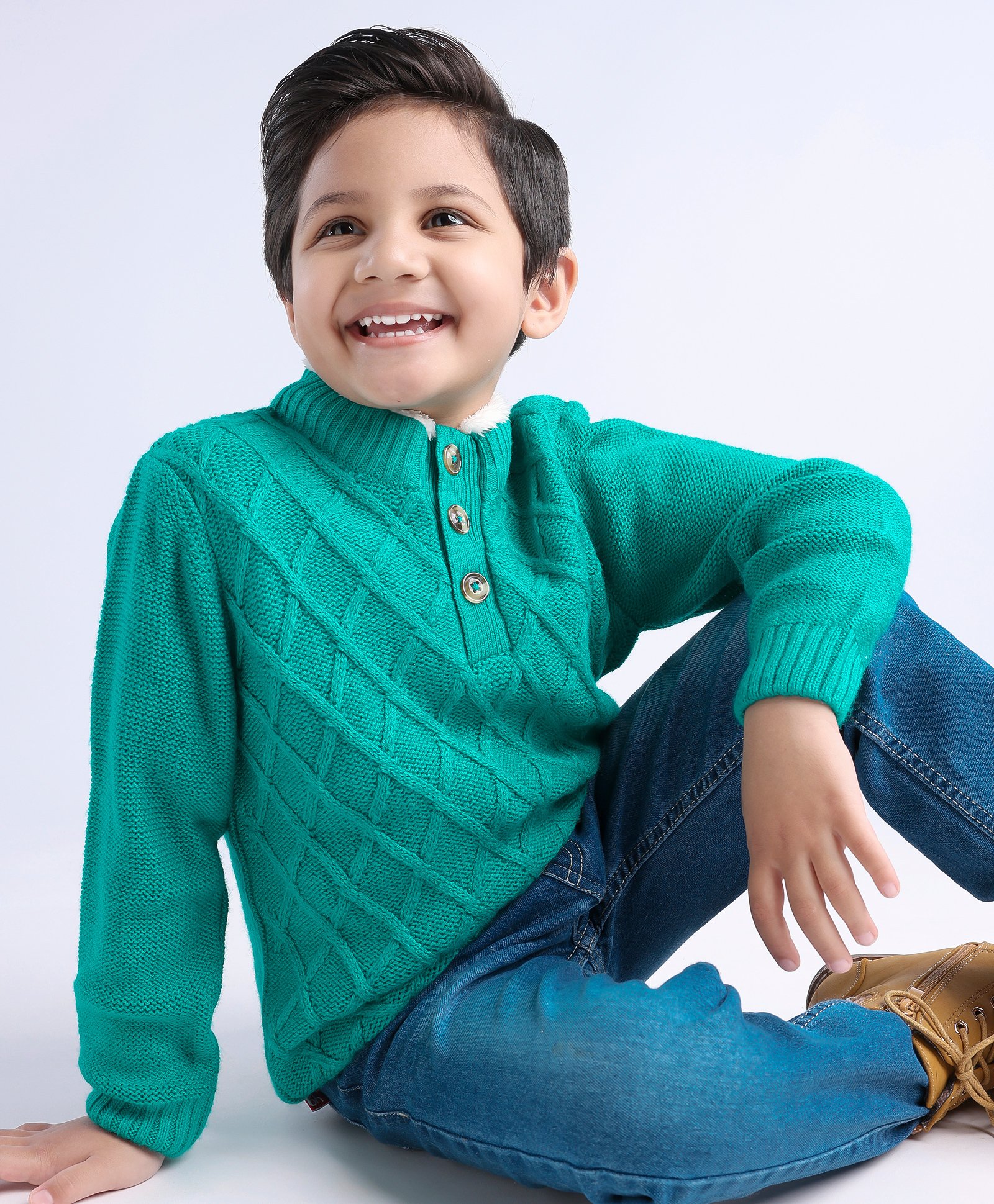 Babyhug Full Sleeves Cable Knit Pullover - Green-image-30