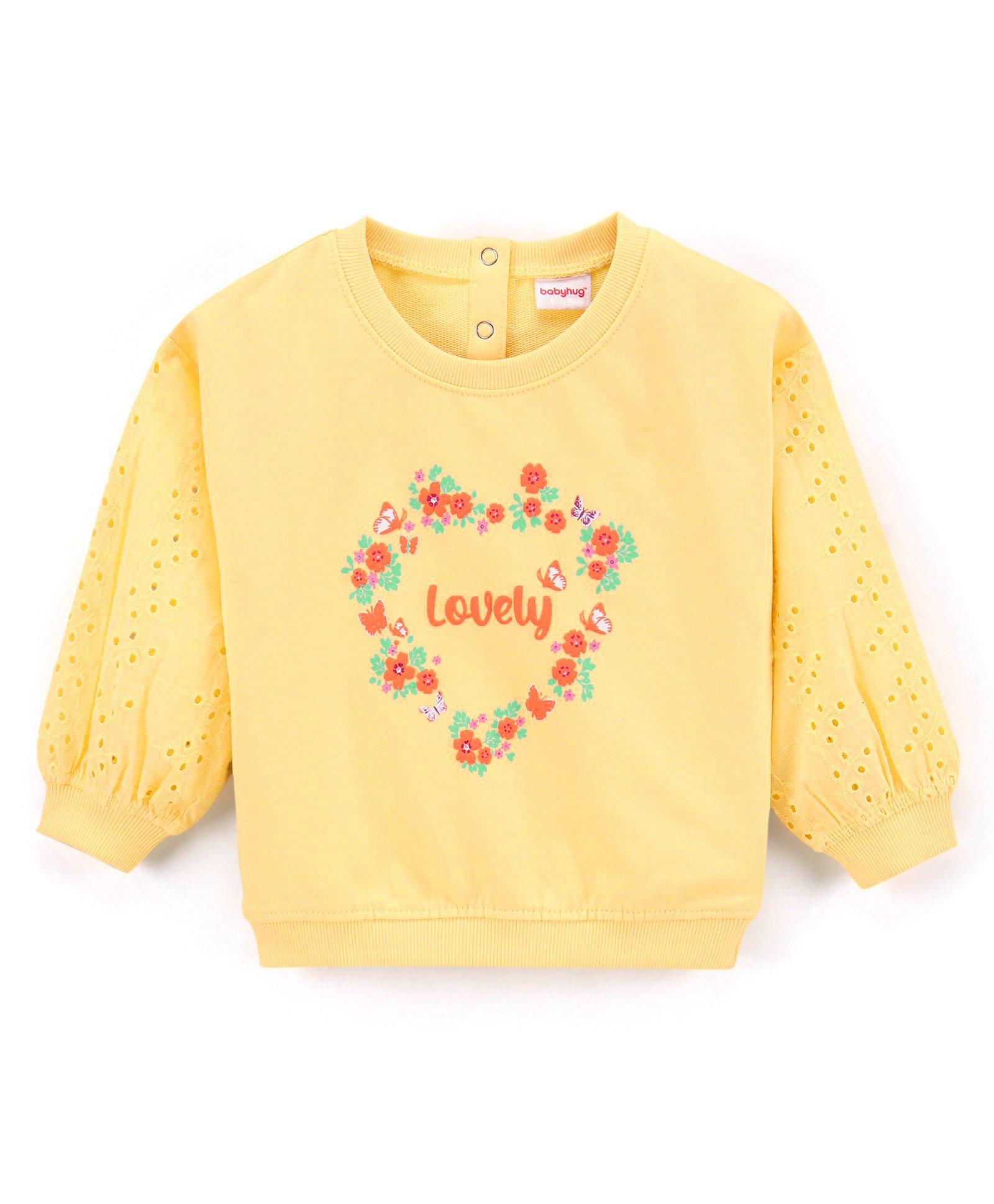Babyhug Full Sleeves Knit Sweatshirt With Graphics & Schiffli Detailing- Yellow-image-35