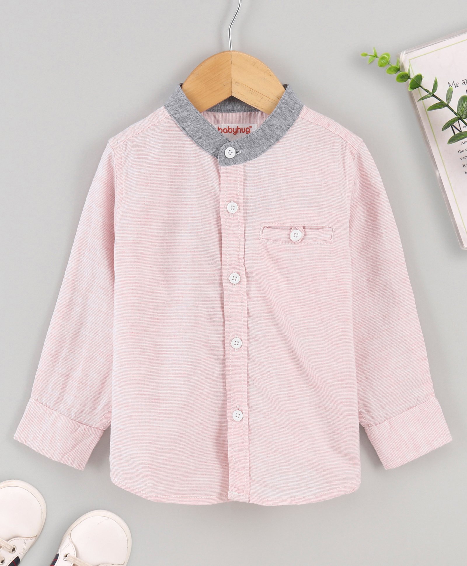 Babyhug Full Sleeves Solid Color Shirt - Pink-image-1