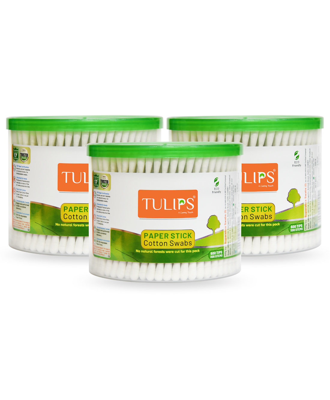 Tulips Biodegradable Cotton Buds Swabs Pack Of 3 - 300 Pieces Each-image-41