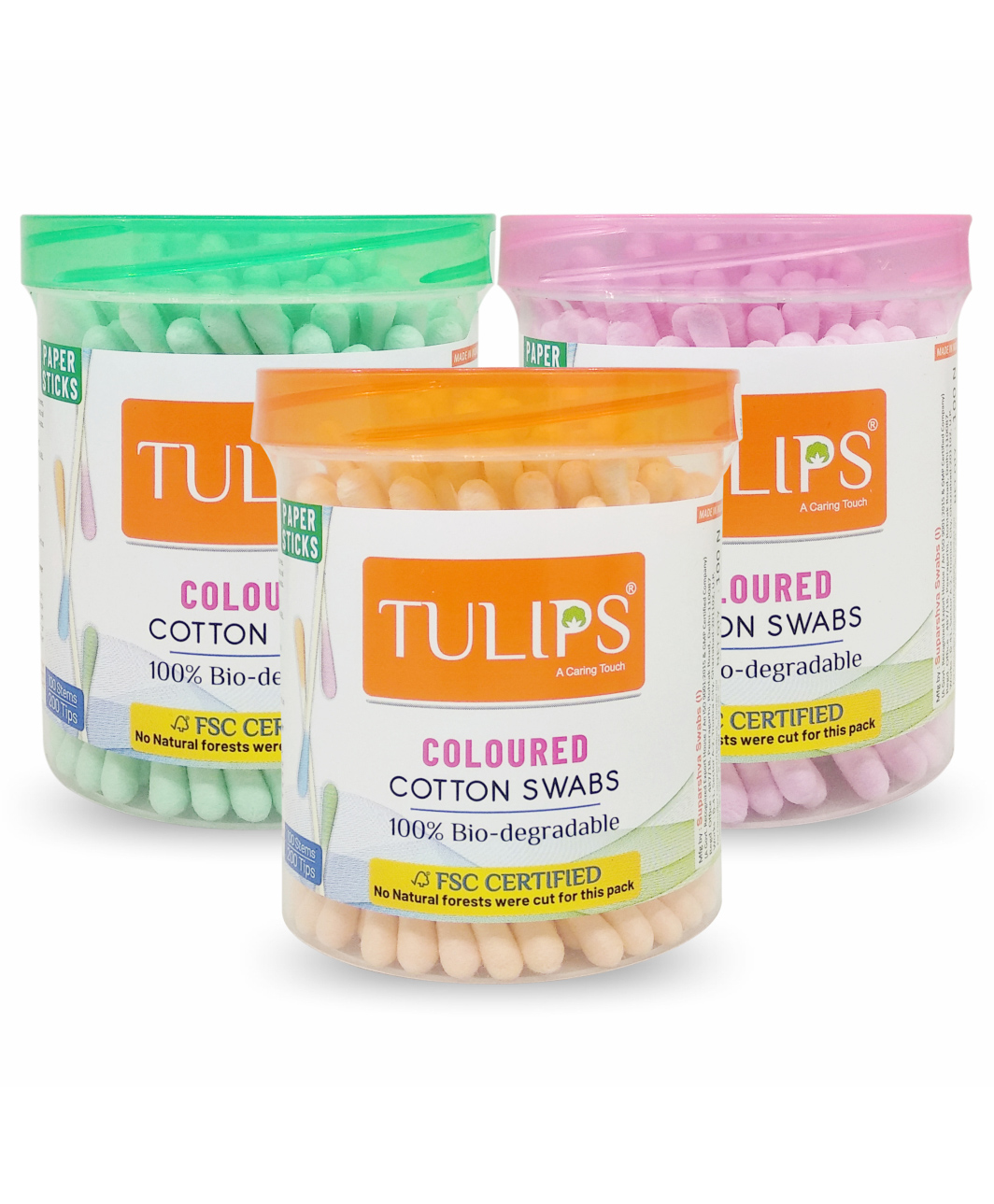 Tulips Biodegradable Cotton Buds Swabs Pack Of 3 Multicolor - 100 Pieces Each-picture-21