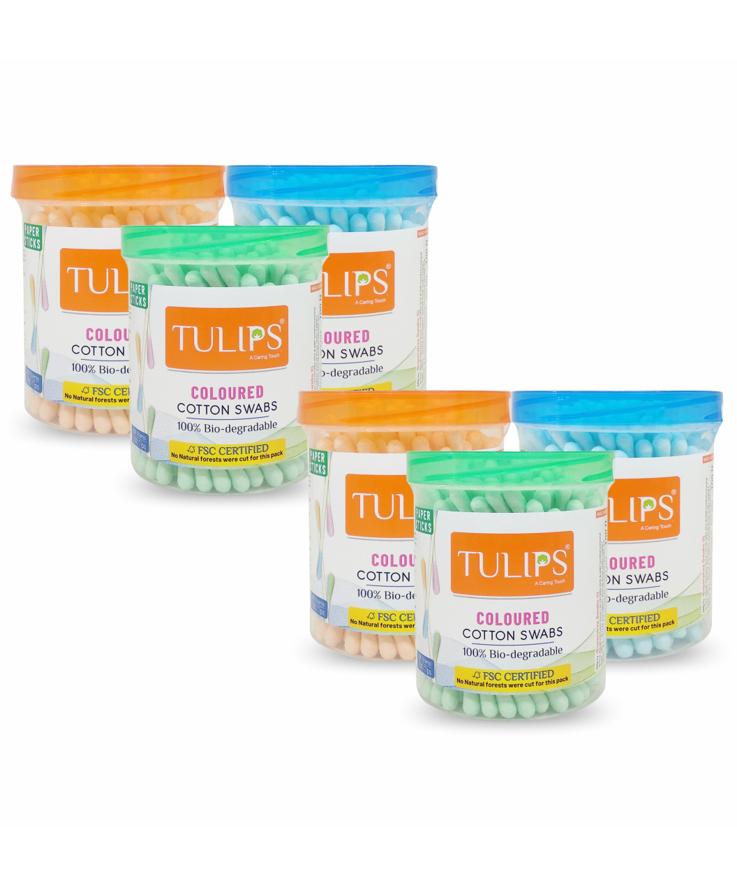 Tulips Biodegradable Cotton Buds Swabs Pack Of 6 Multicolor - 100 Pieces Each-image-17