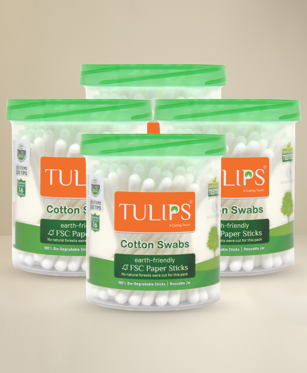 Tulips Biodegradable Cotton Buds Swabs Pack of 4 - 100 Pieces Each-image-35