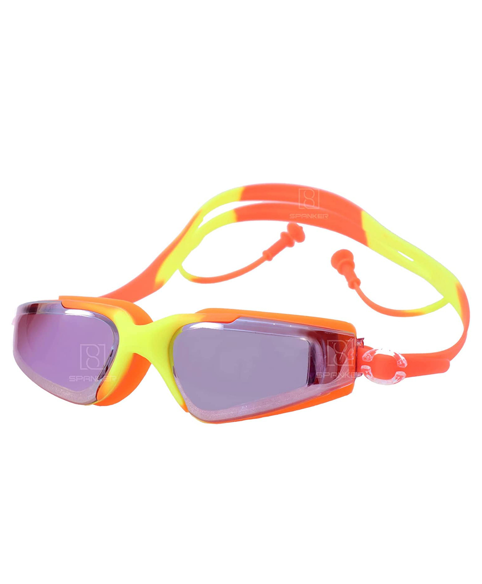 Spanker Dual Shaded Aqua Wide View Swim Goggles with Ear Plugs - Orange-image-14