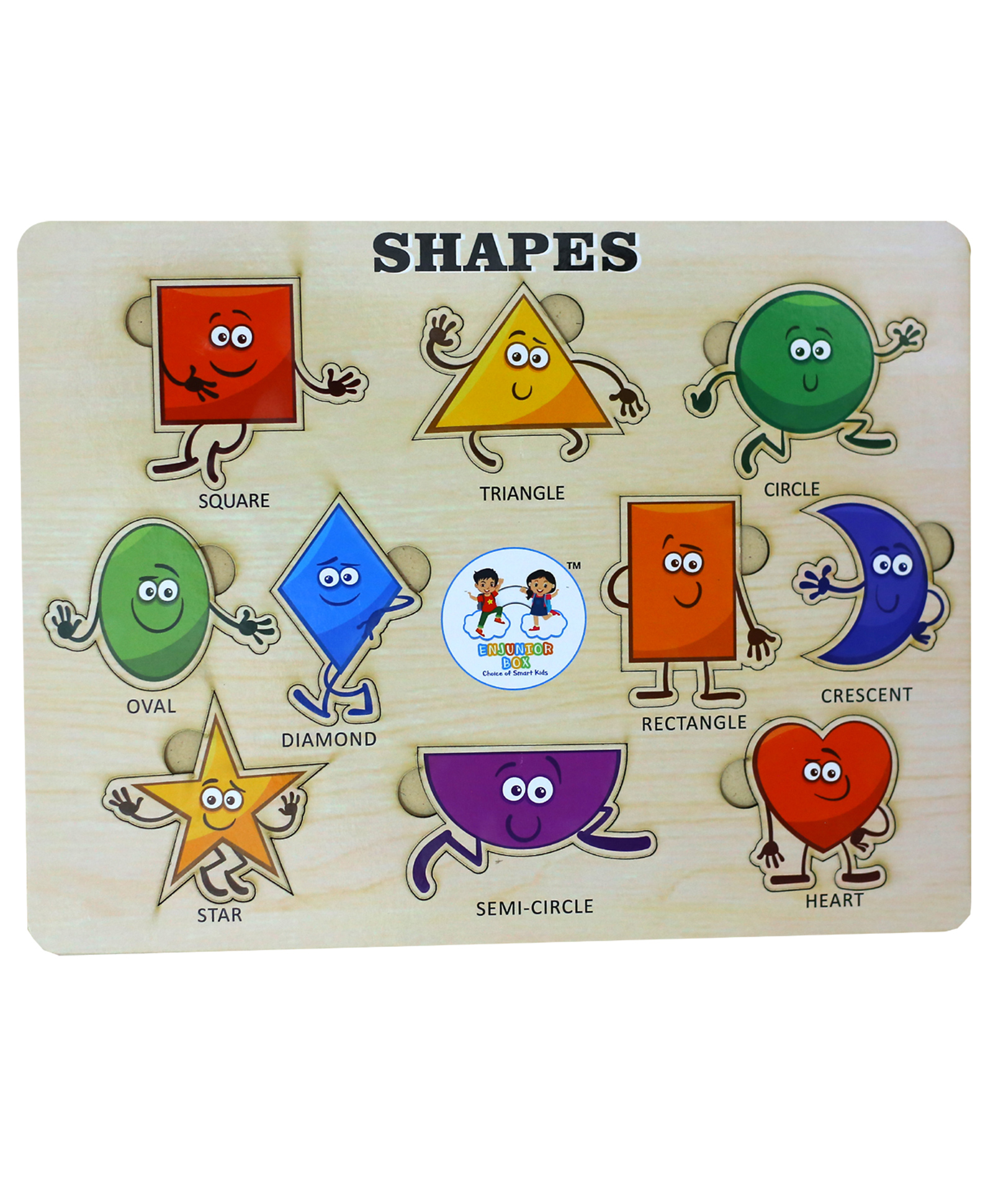 ENJUNIOR BOX - Wooden Shapes Puzzle without Knobs Educational and Learning Toy for Kids-image-41