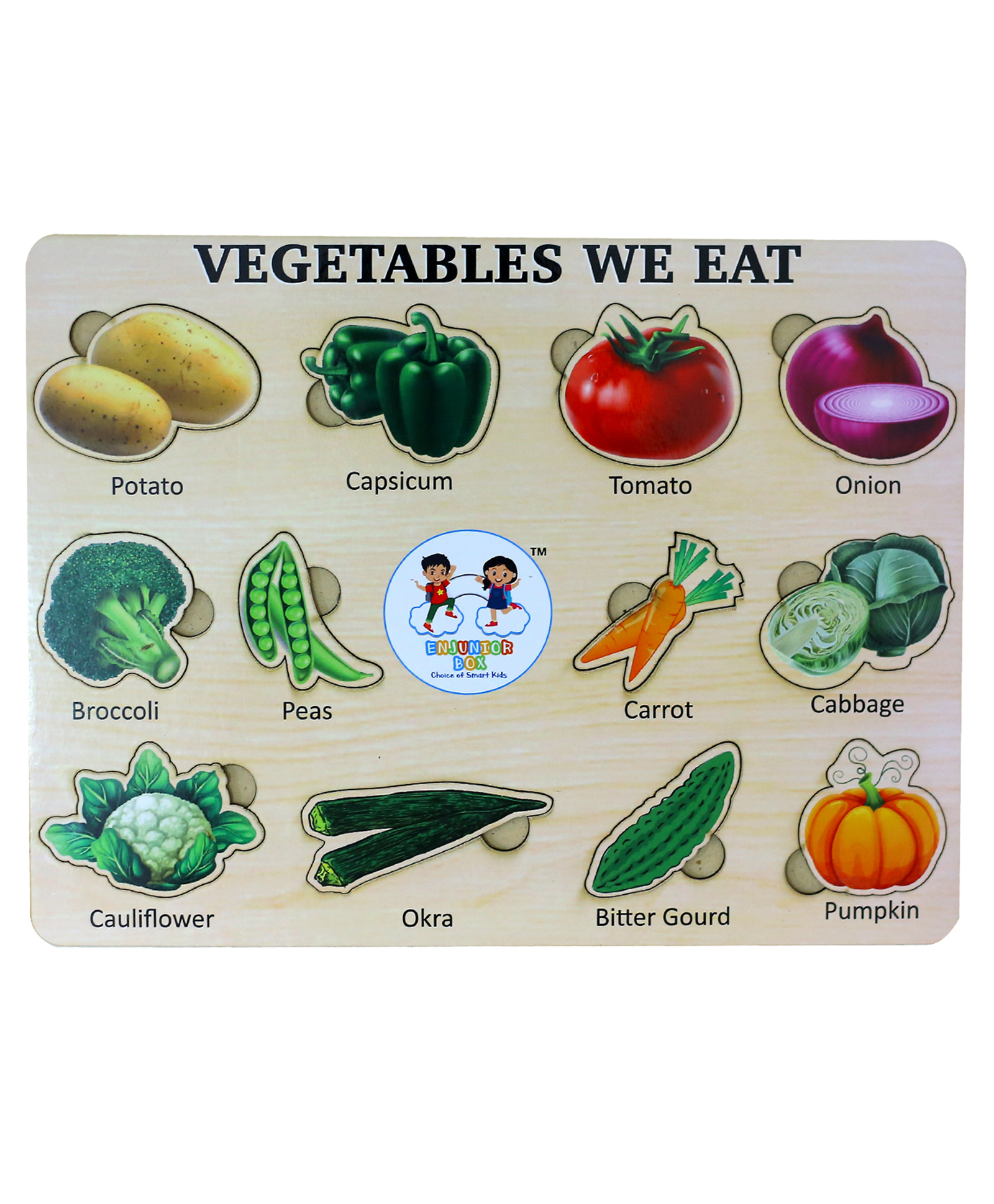 ENJUNIOR BOX -  Wooden Vegetables Puzzle without Knobs Educational and Learning Toy for Kids-image-20