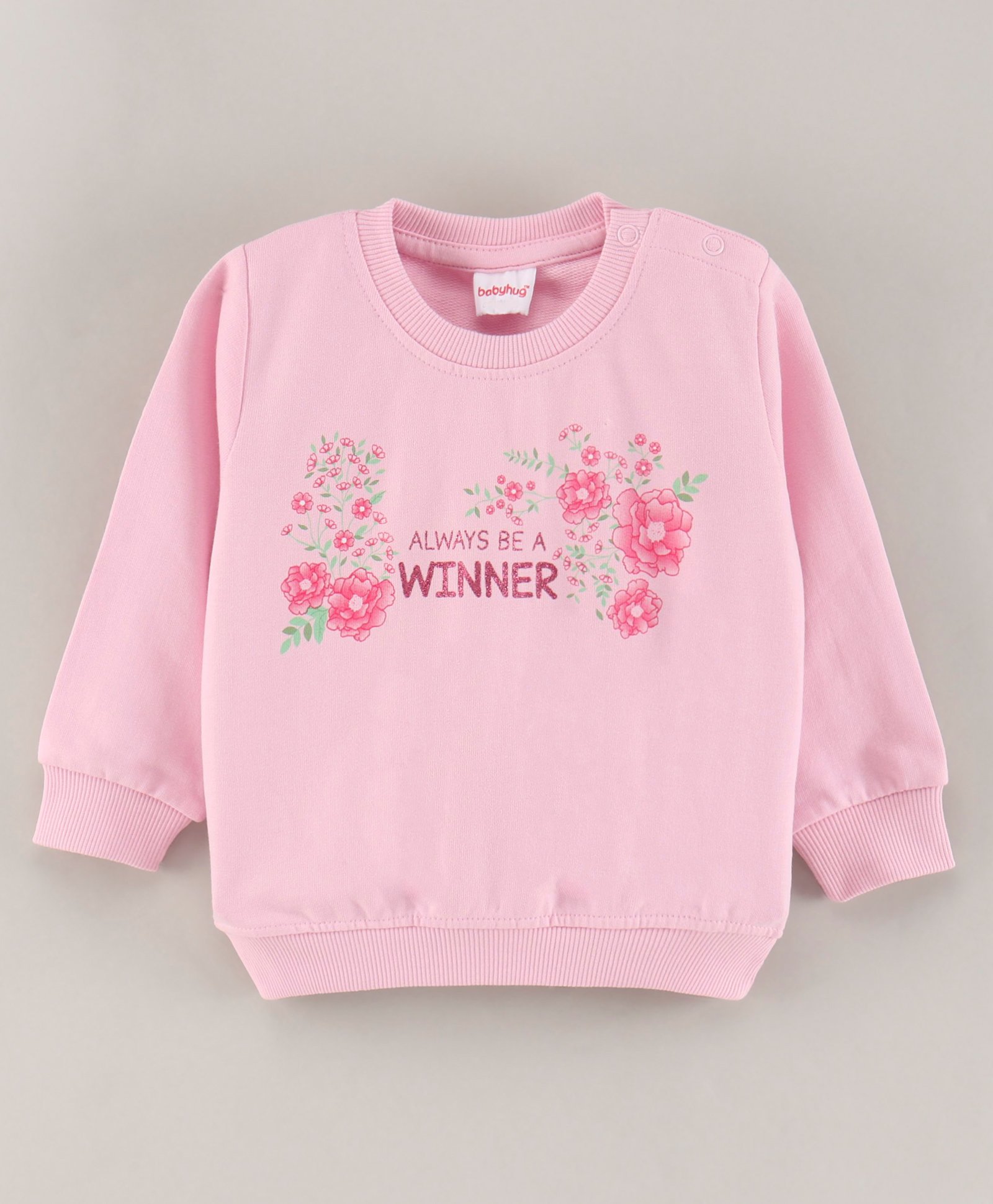 Babyhug Full Sleeves Knit Sweatshirt Text & Floral Print - Pink-picture-21