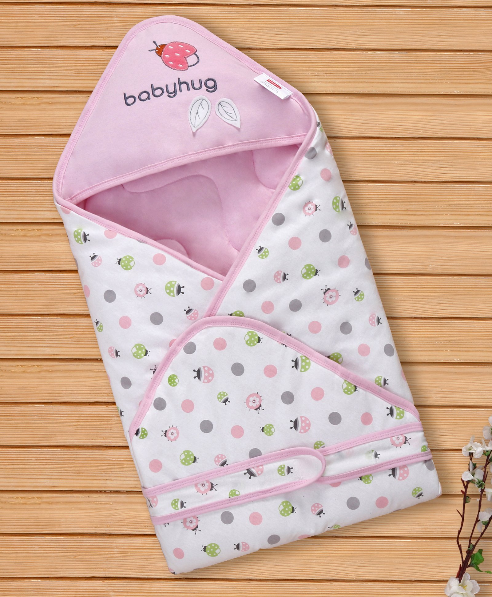 Babyhug Hooded Wrapper Ladybug Print - Blue & Pink-image-1