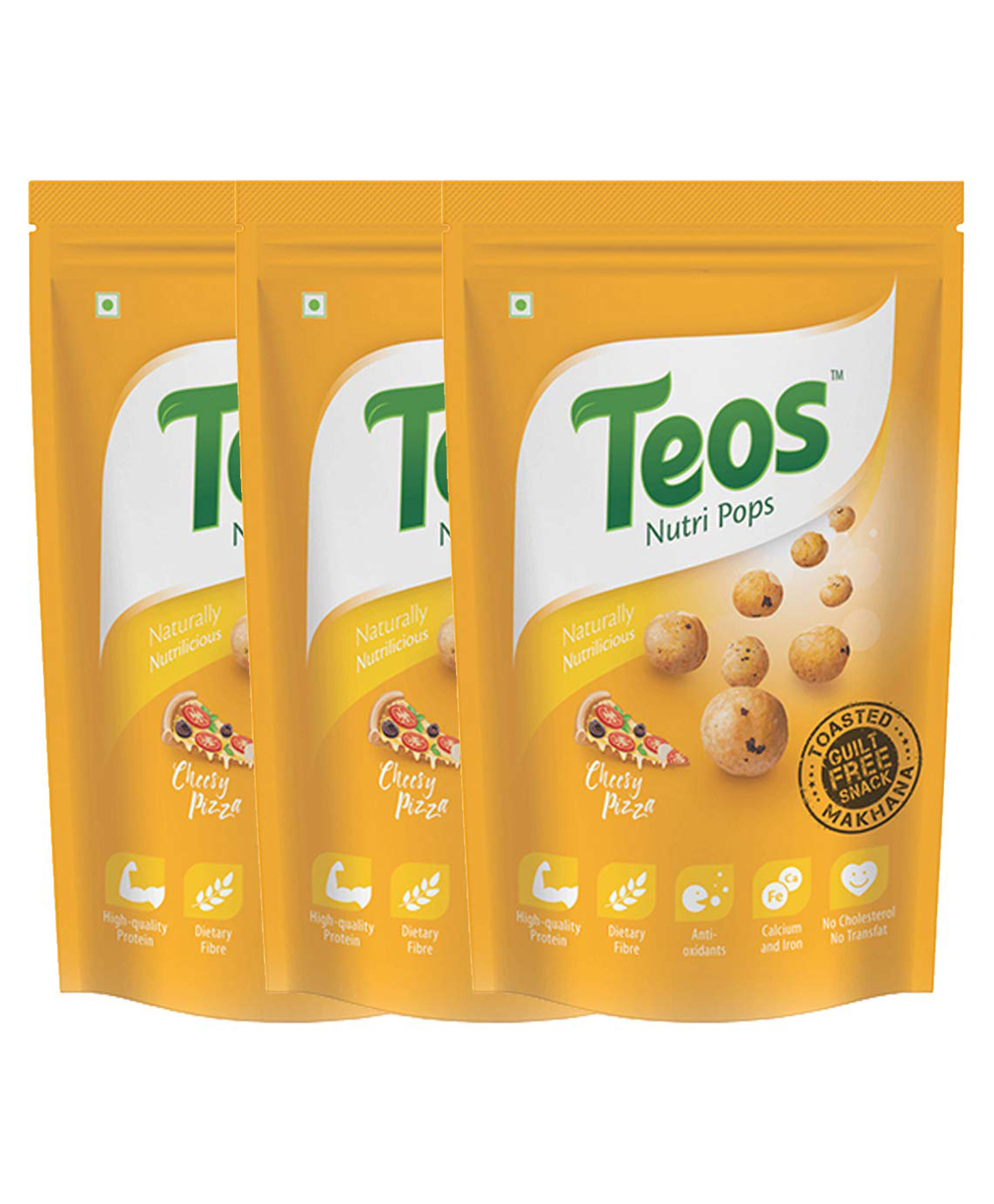 Teos Nutri Pops Roasted Makhana Cheesy Pizza Pack of 3 - 210 g-picture-14