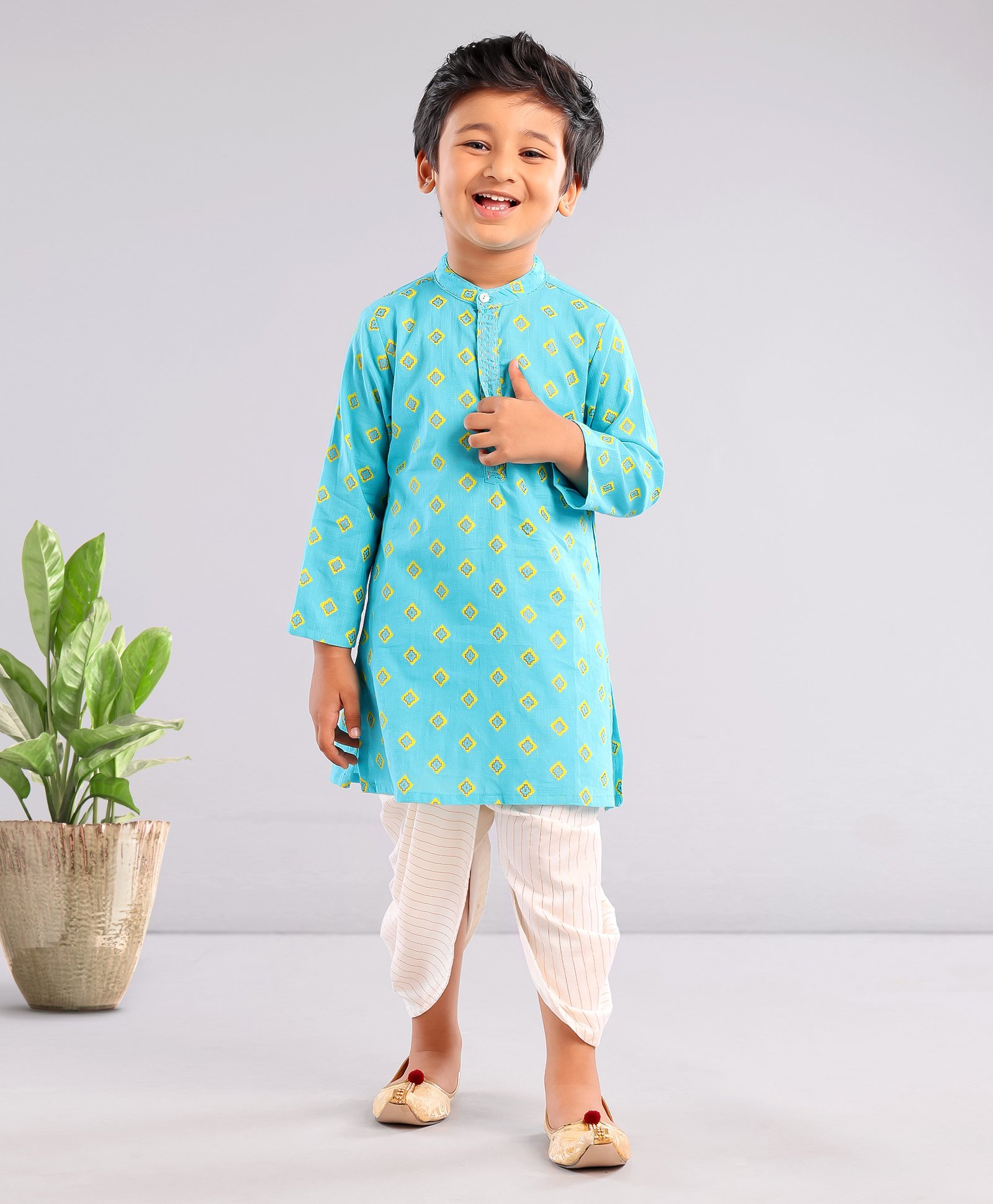 Babyhug Full Sleeves Printed Kurta & Dhoti Set - Blue-image-2