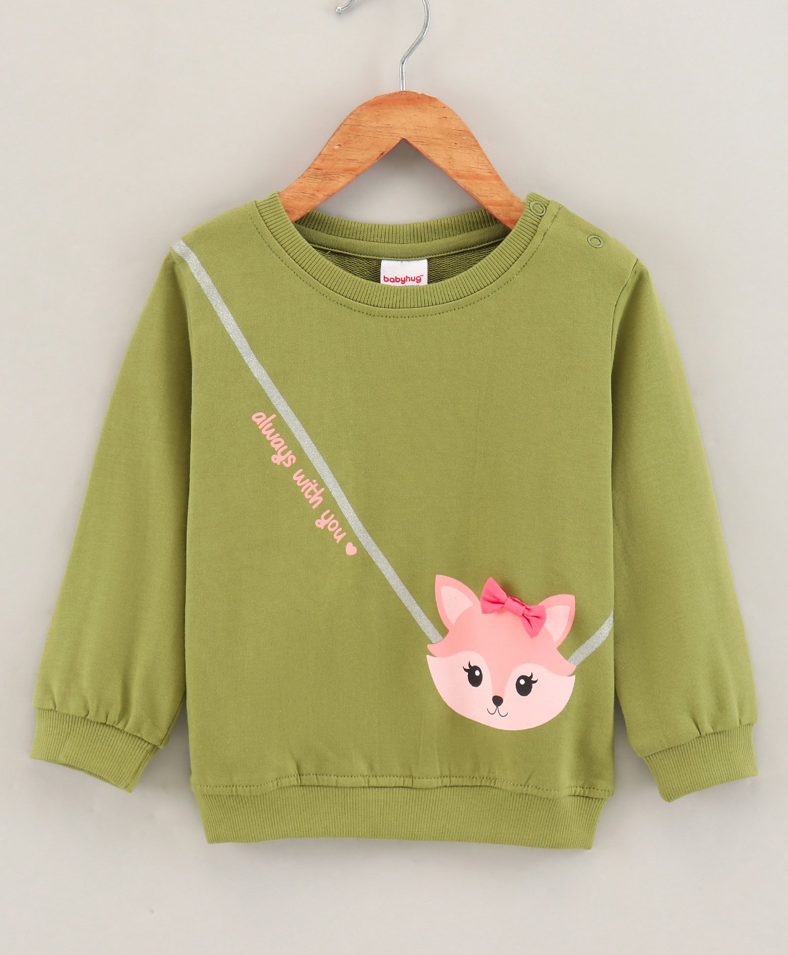 Babyhug Full Sleeves Knit Sweatshirt With Graphic & Bow Detailing- Green-image-40