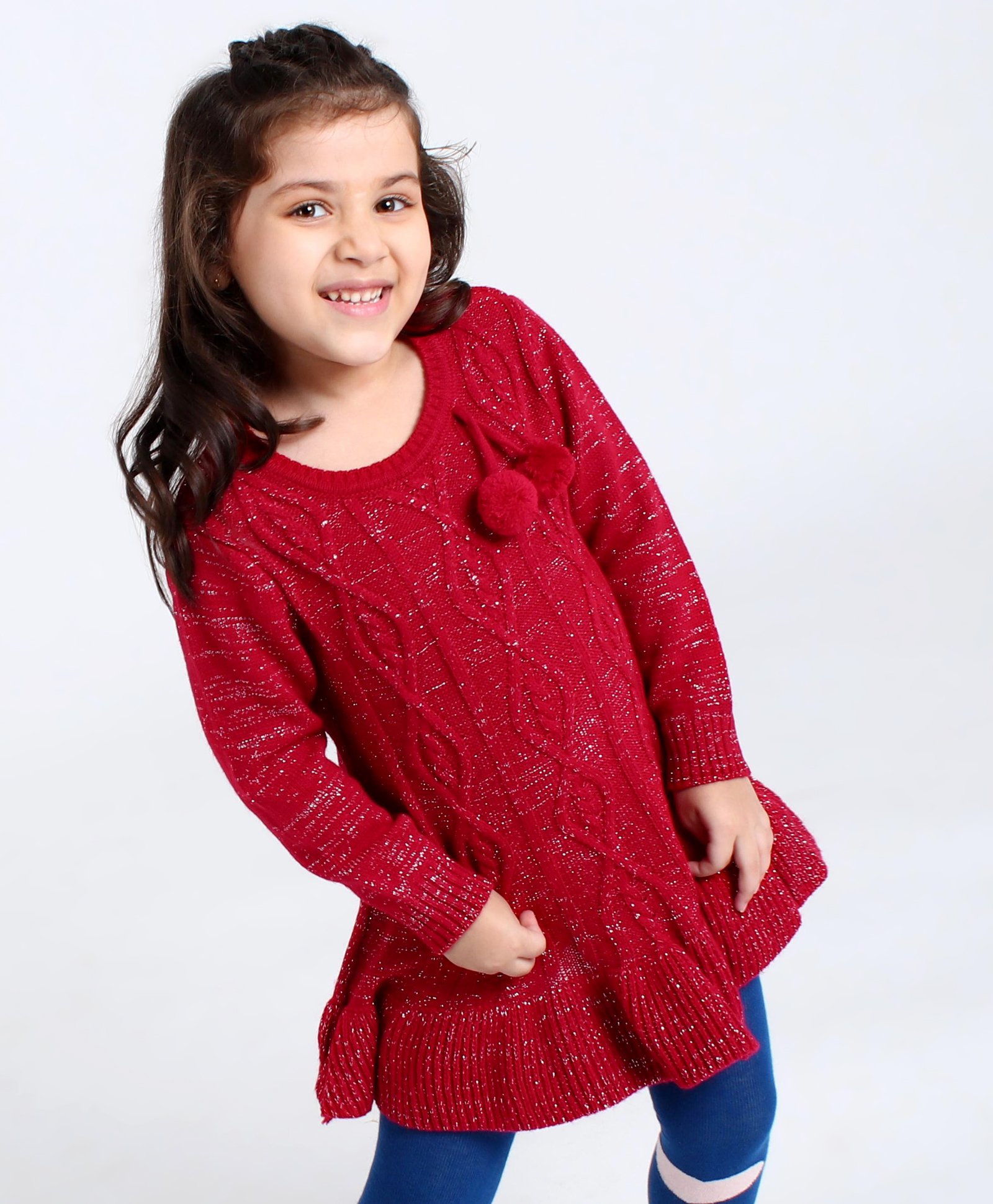 Babyhug Full Sleeves Solid Sweater Tassel & Glitter Detailing- Red-picture-31