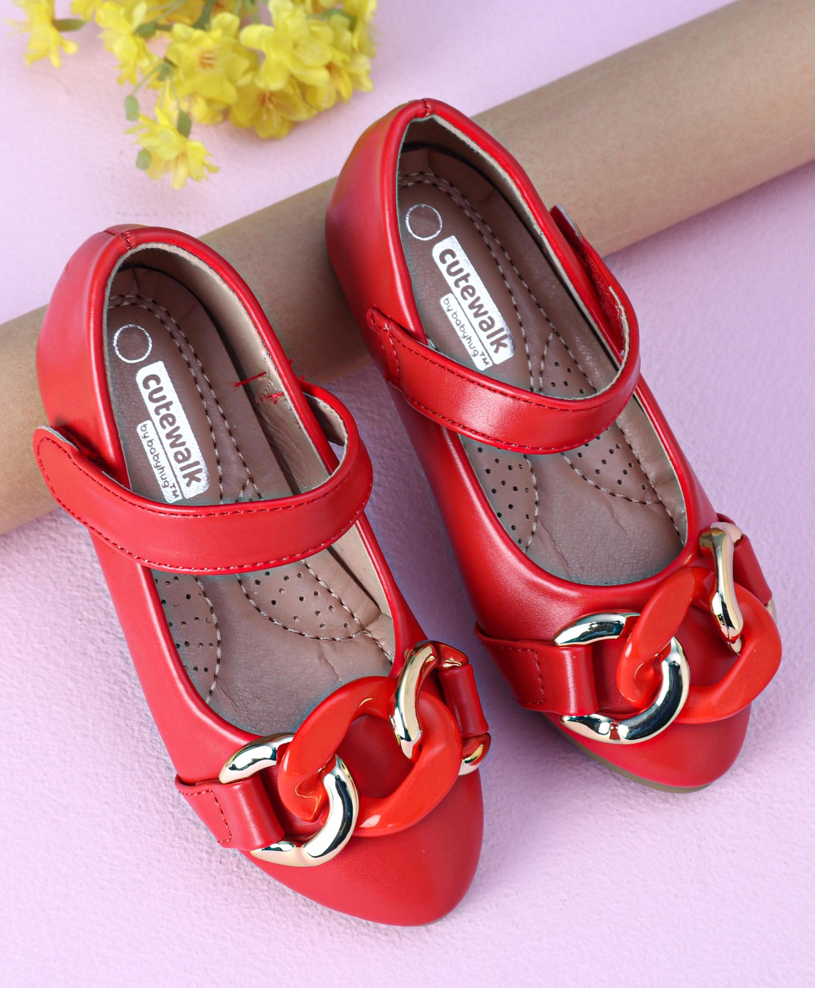 Cute Walk by Babyhug Party Wear Ballerinas Chain Applique - Red-image-30