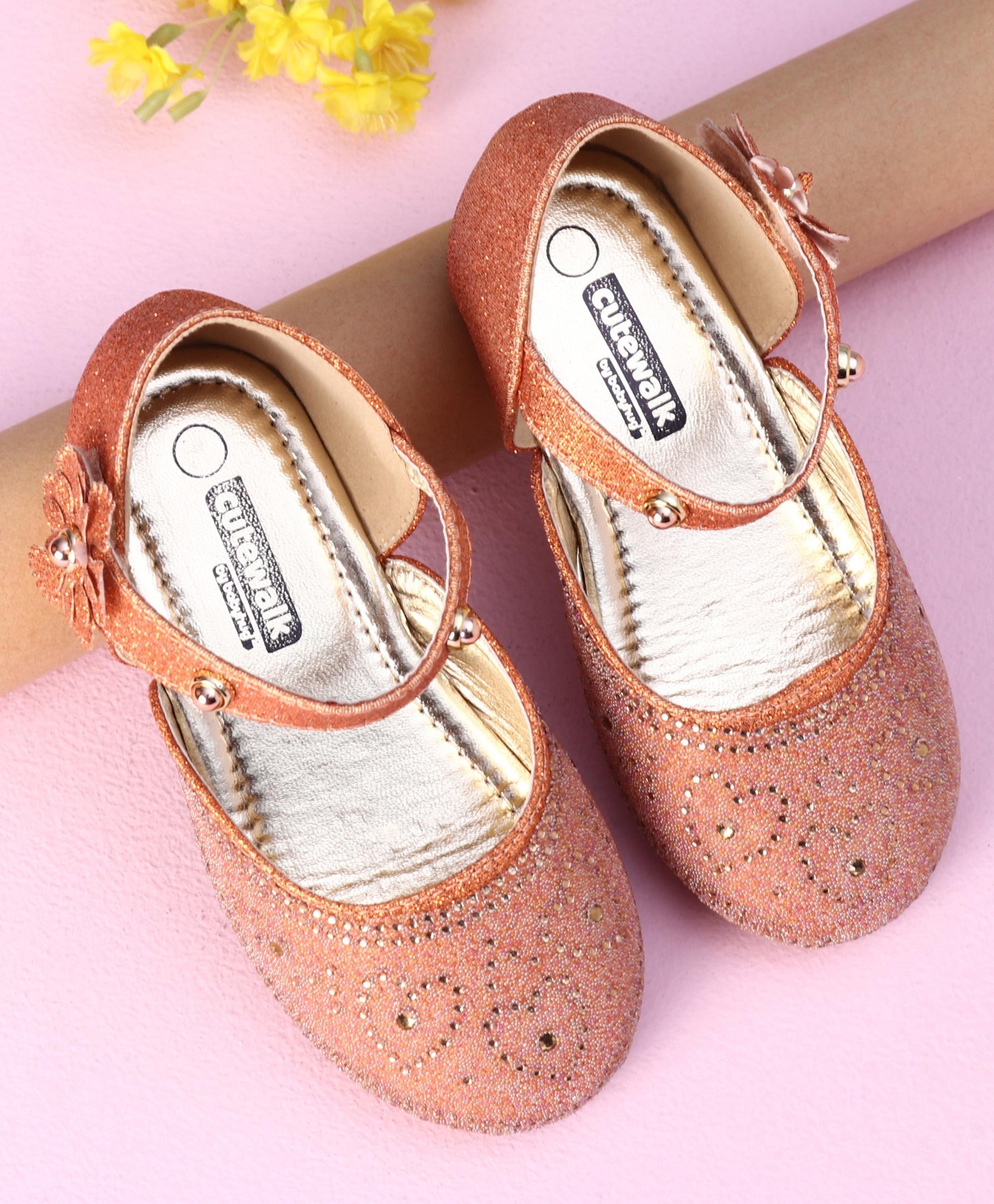 Cute Walk by Babyhug Ballerinas with Floral Applique - Orange-image-11