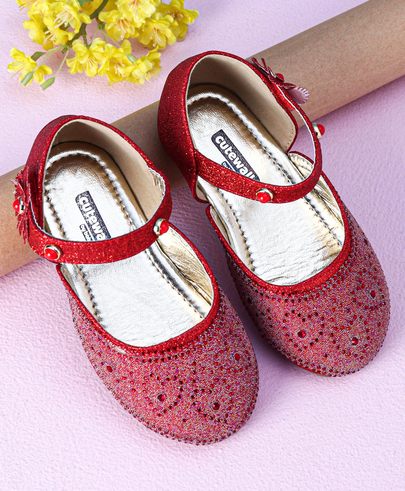 Cute Walk by Babyhug Ballerinas with Floral Applique - Red-picture-16