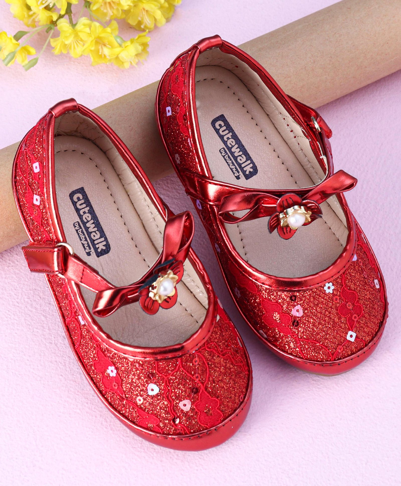 Cute Walk by Babyhug Sandals with Floral Applique - Red-image-18
